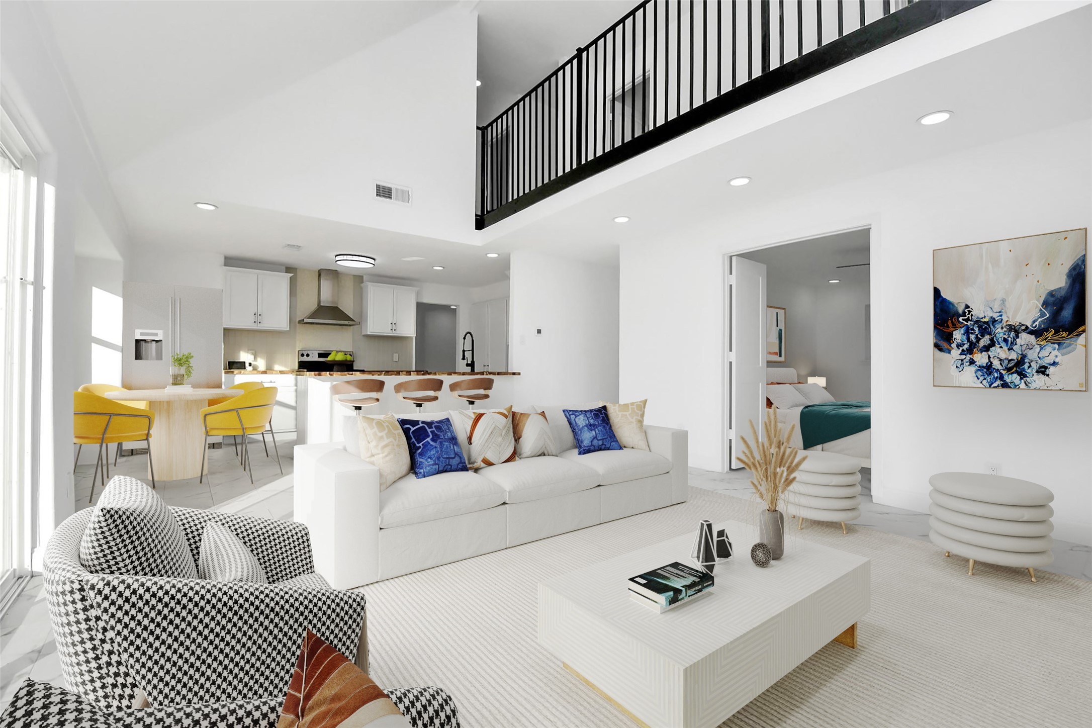 Stunning two story den in the Westbury/Brays Oaks area with pool! This room exudes character with ample space. Updated light fixtures are thoughtfully placed throughout the home, complemented by newly added LED recessed lighting for a bright and modern ambiance. (Virtually Staged)