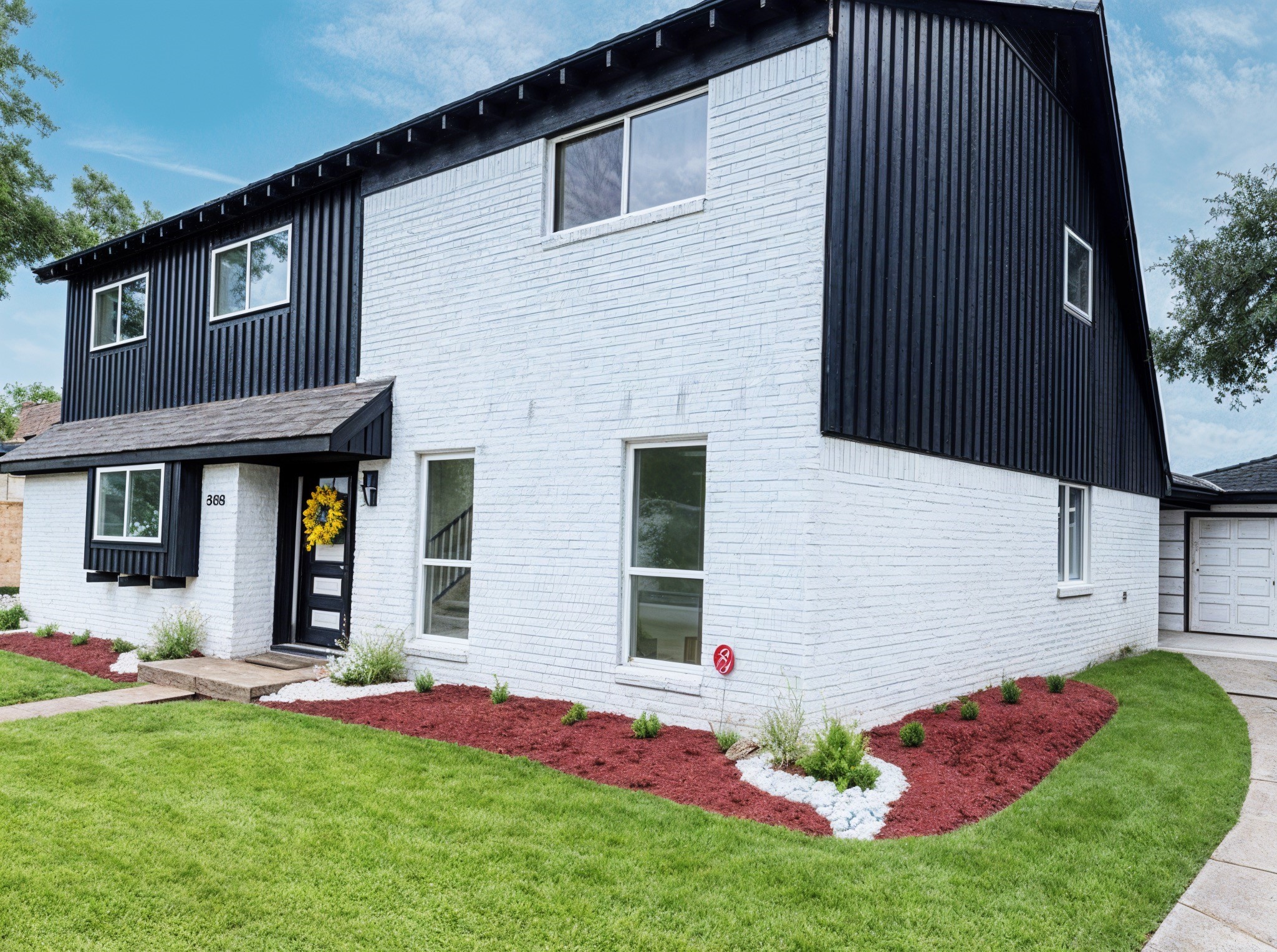 Painted brick with contrasting trim add to the sleek modern design of this home reminiscent of new contruction.