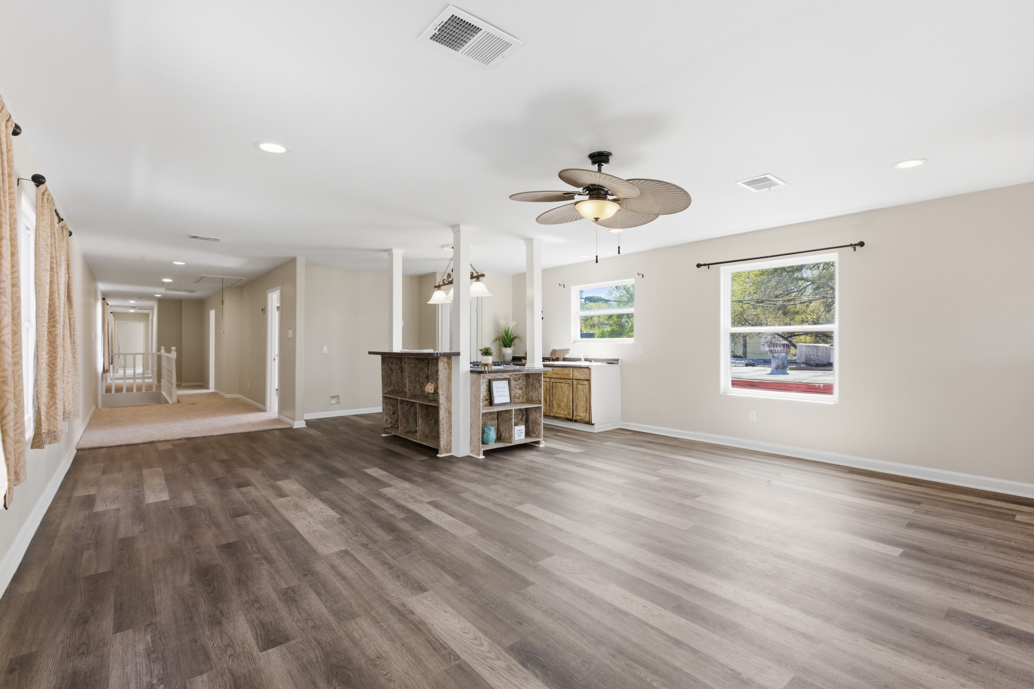 Living area with open kitchen, upstairs