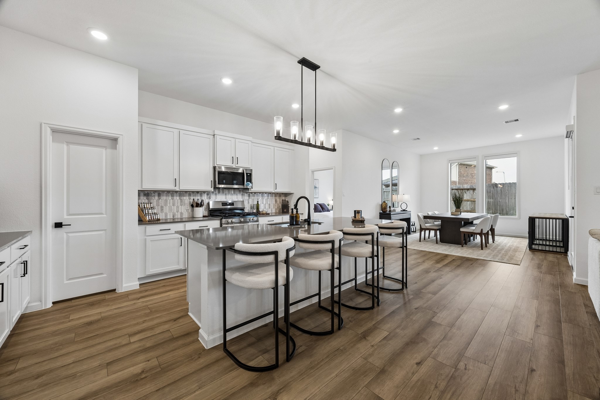 View of the kitchen and formal dining room.