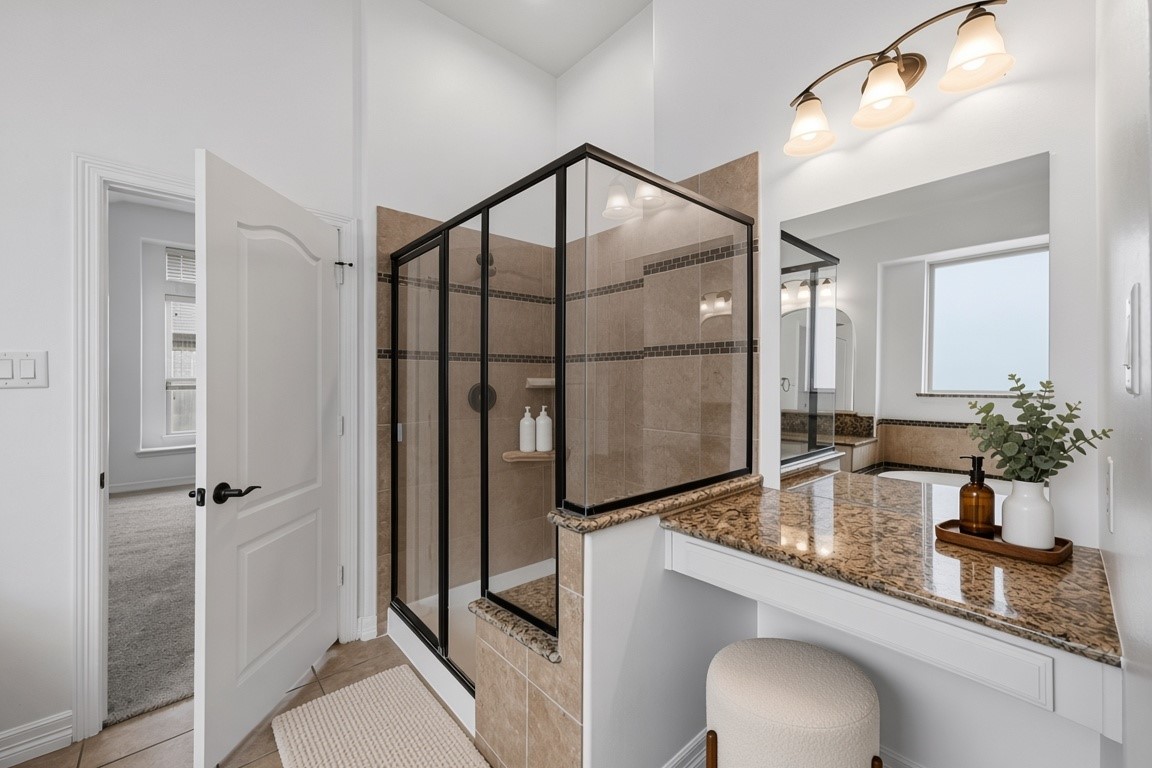 virtually staged - shower and make up vanity