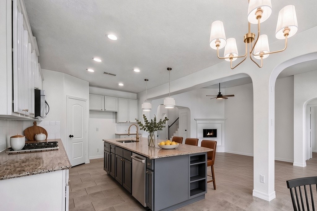 virtually staged - gorgeous kitchen with freshly painted cabinets and island virtually staged - gorgeous kitchen with freshly painted cabinets and island