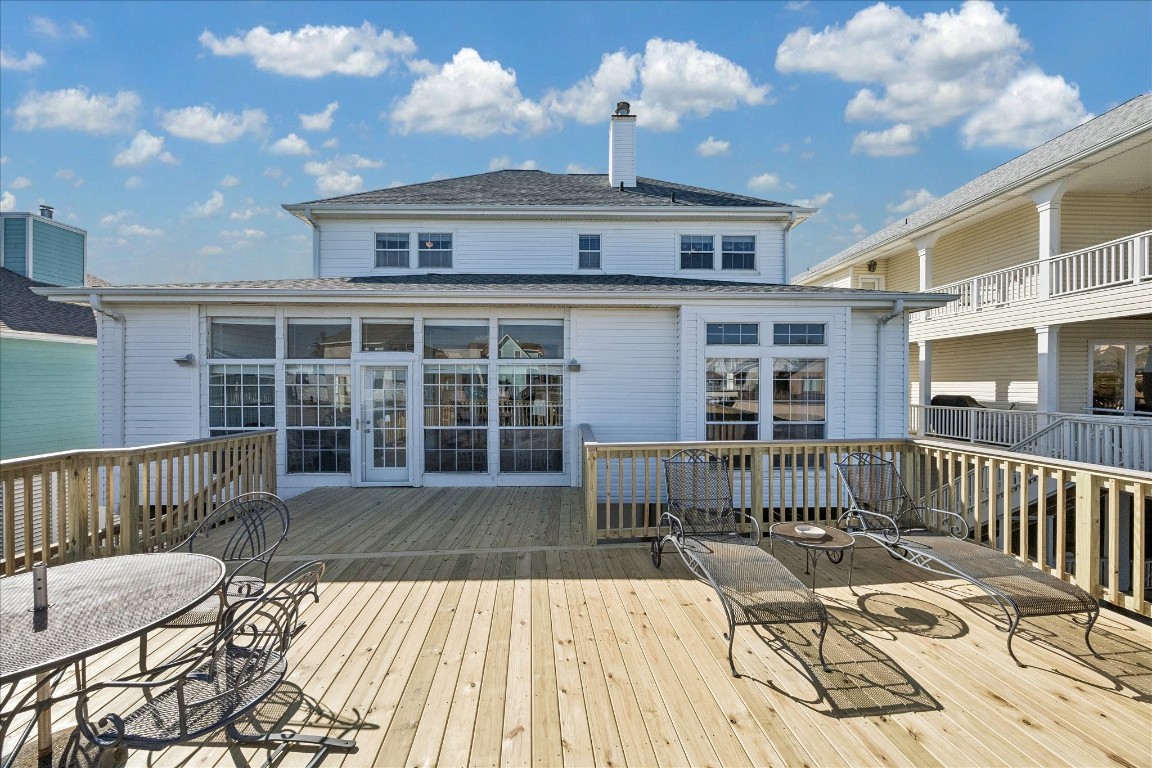 This photo showcases a spacious two-story home with a large wooden deck, perfect for outdoor lounging and entertaining. The house features multiple windows, allowing for plenty of natural light, and has a modern, clean exterior. This photo showcases a spacious two-story home with a large wooden deck, perfect for outdoor lounging and entertaining. The house features multiple windows, allowing for plenty of natural light, and has a modern, clean exterior.