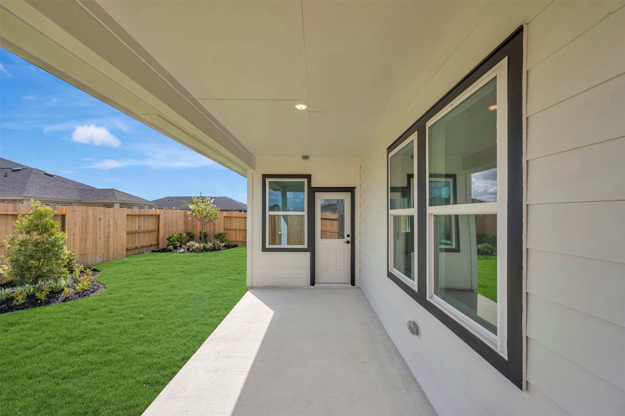 Covered patio in backyard
