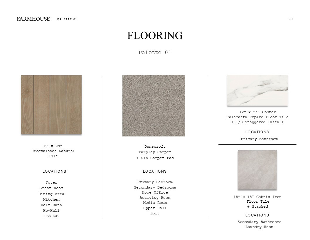 Farmhouse Look Palette 1: Flooring Selection Sheet (*Artist rendering used for illustration purposes only.)