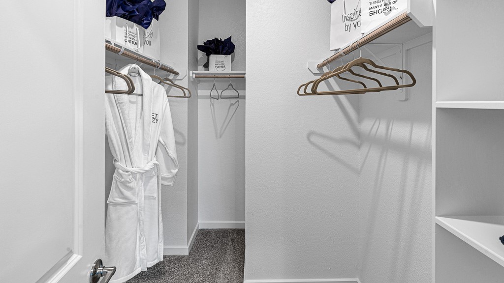 Primary suite has a spacious walk-in closet.