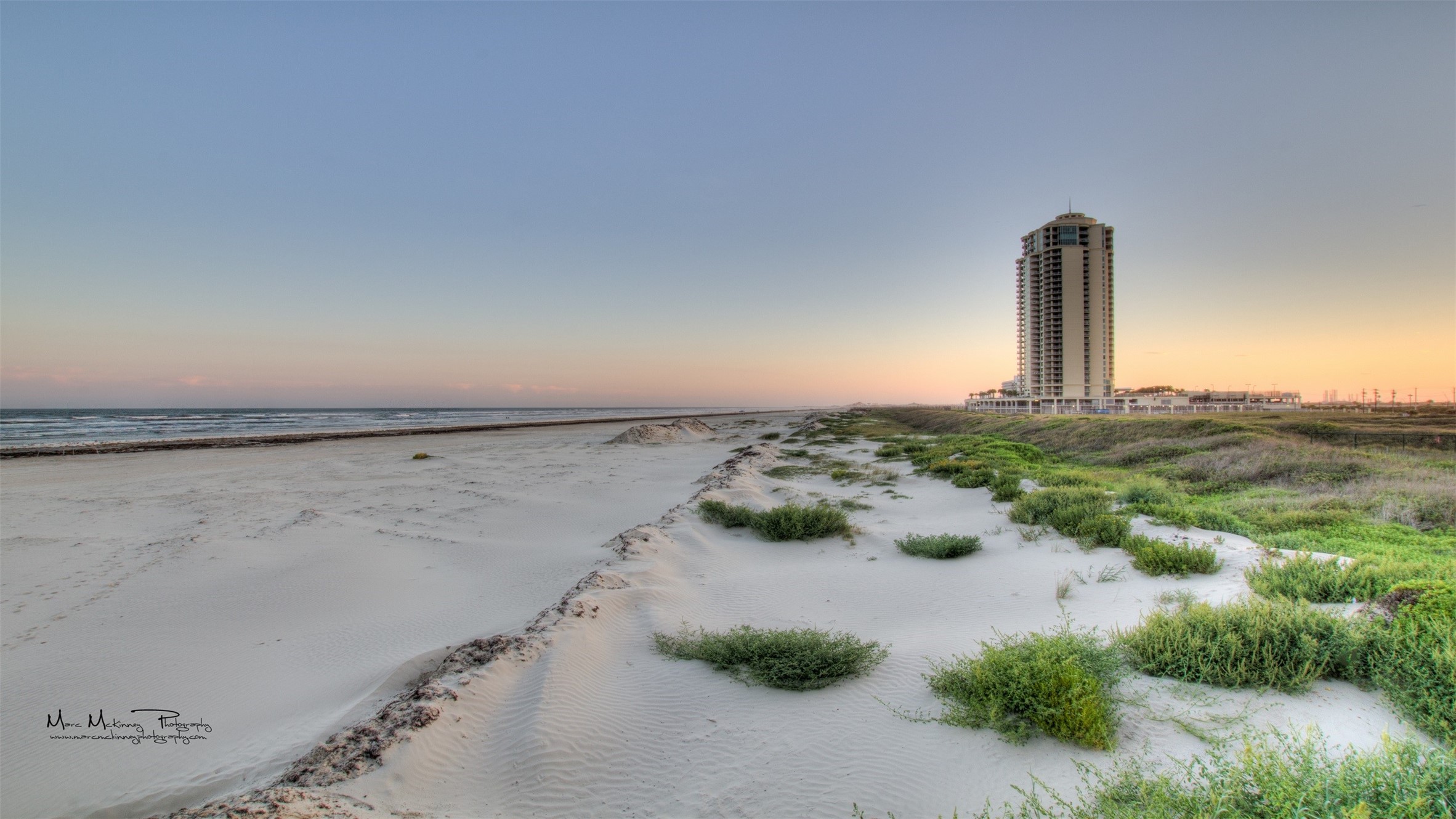 Expansive beaches, inviting sands, and Palisade Palms rising along the Gulf.