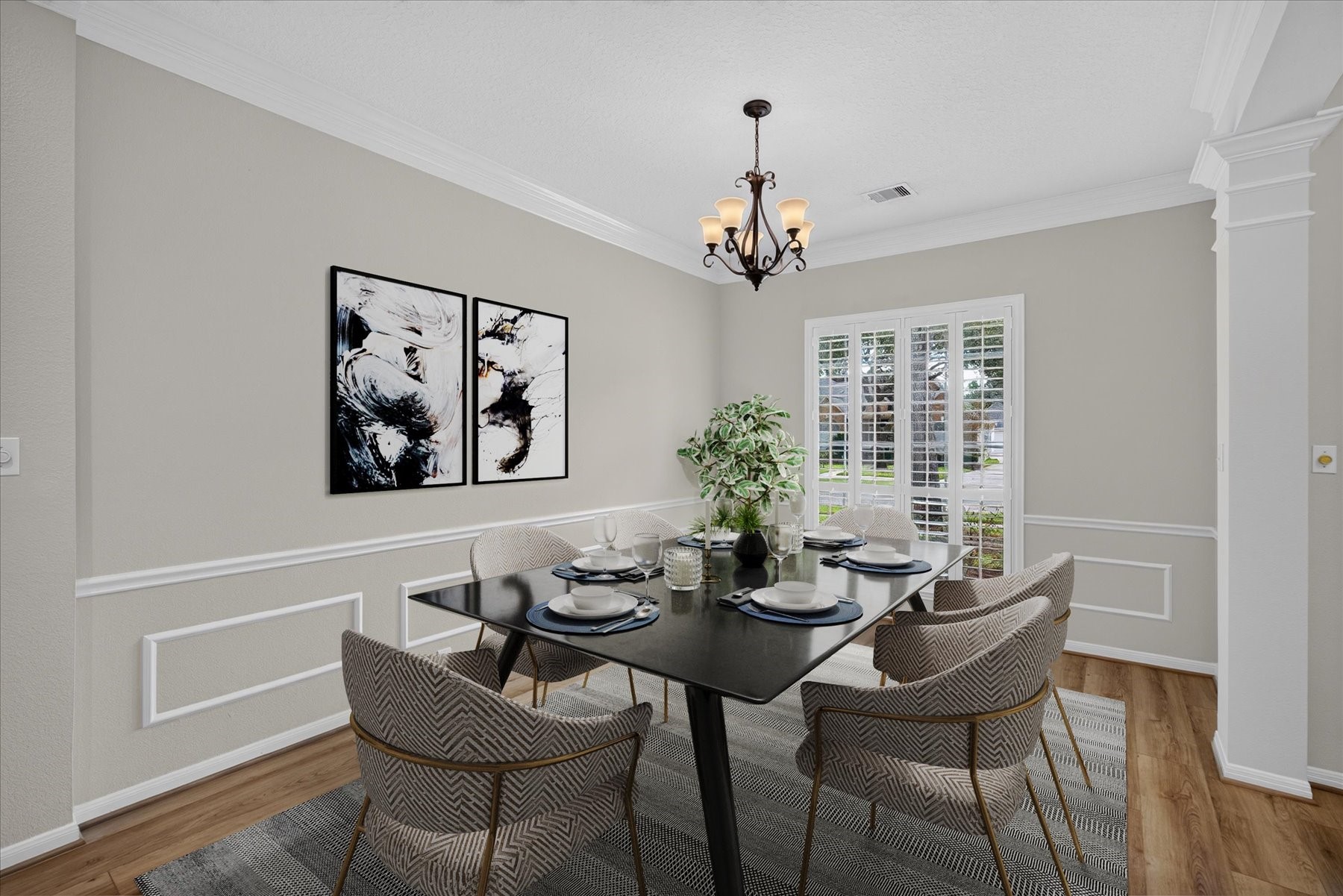 Formal dining room virtually staged. Formal dining room virtually staged.