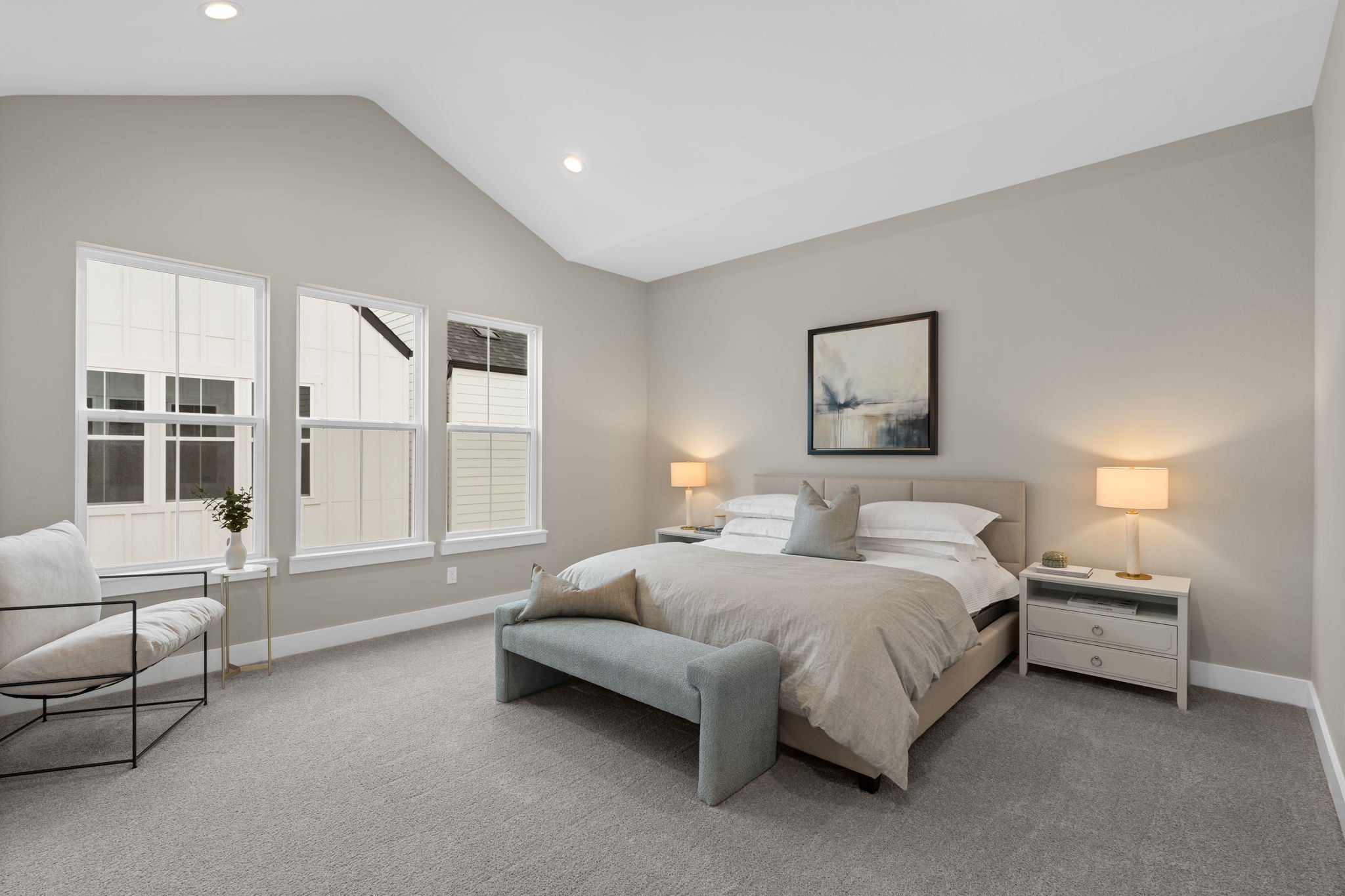 Primary suite with tall ceilings