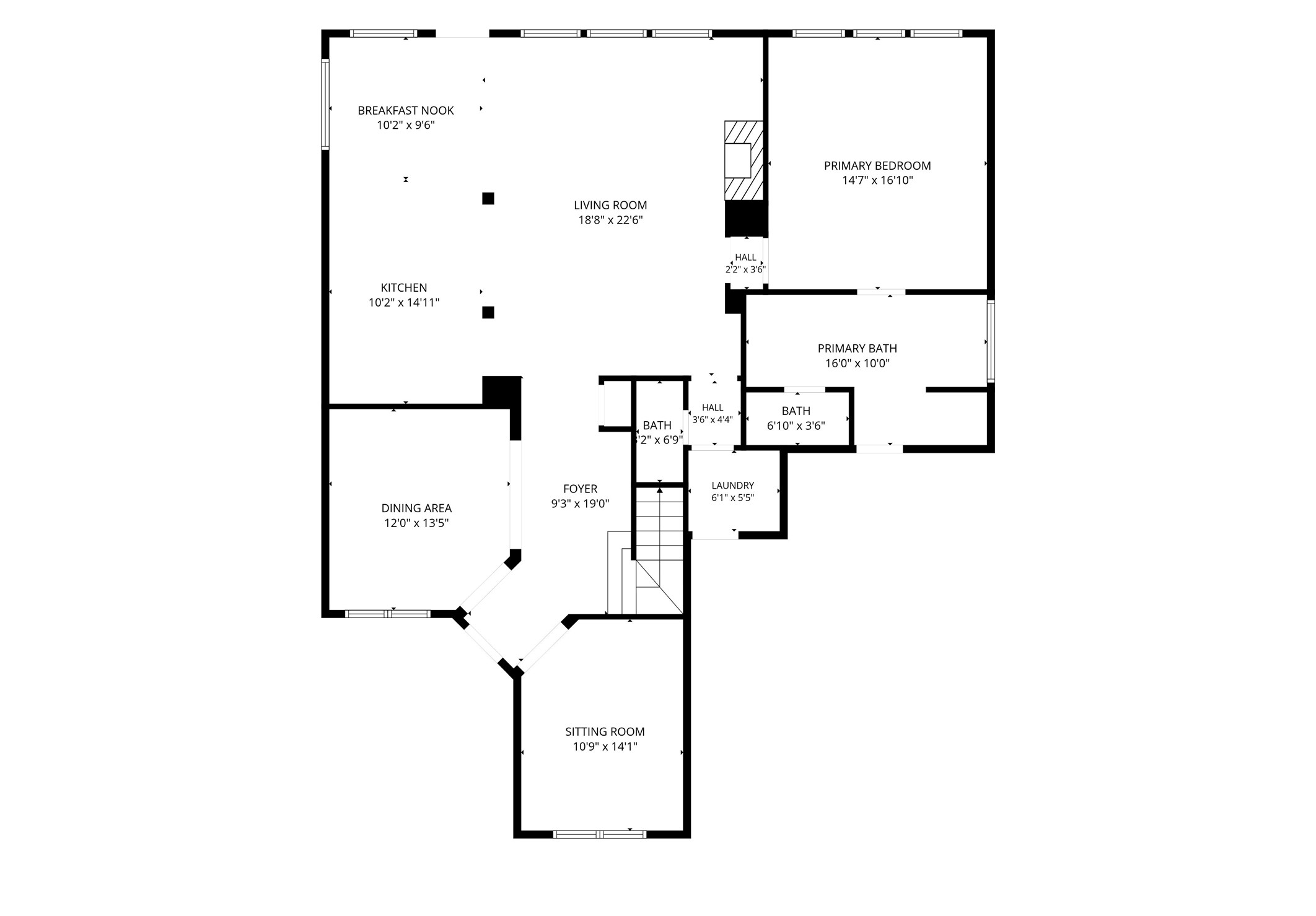 The downstairs floor plan showcases the primary suite and the homes gathering spaces, including the kitchen, family room, and dining areas.