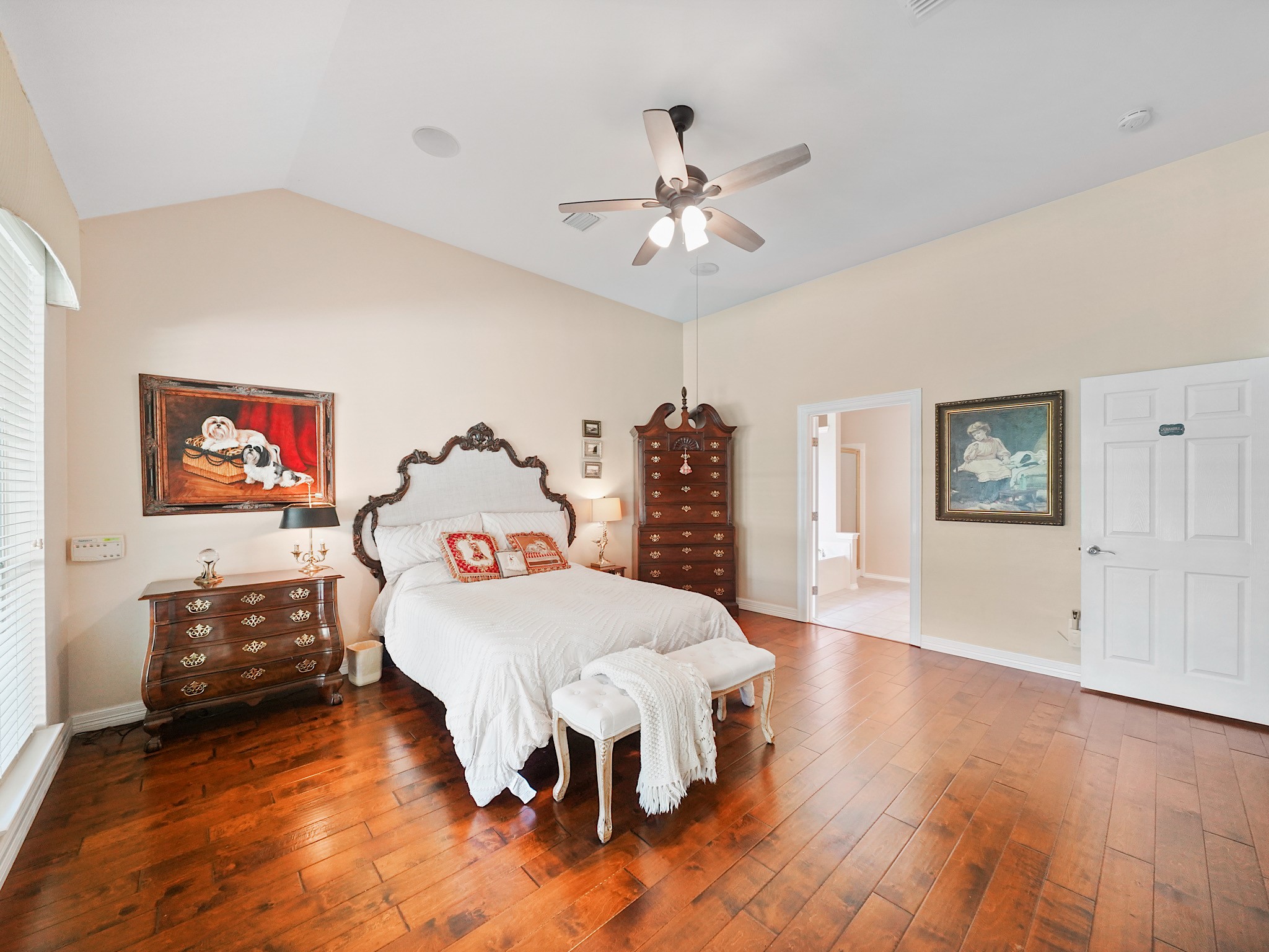 With room for your favorite furnishings, the primary bedroom offers the opportunity to create a retreat that feels entirely your own. The ensuite bath is close at hand for added everyday comfort.