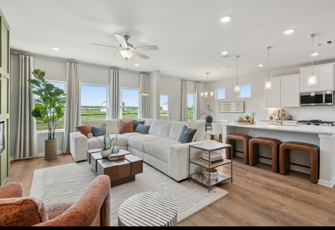 This image of the family room is staged to be used for illustration purposes only.