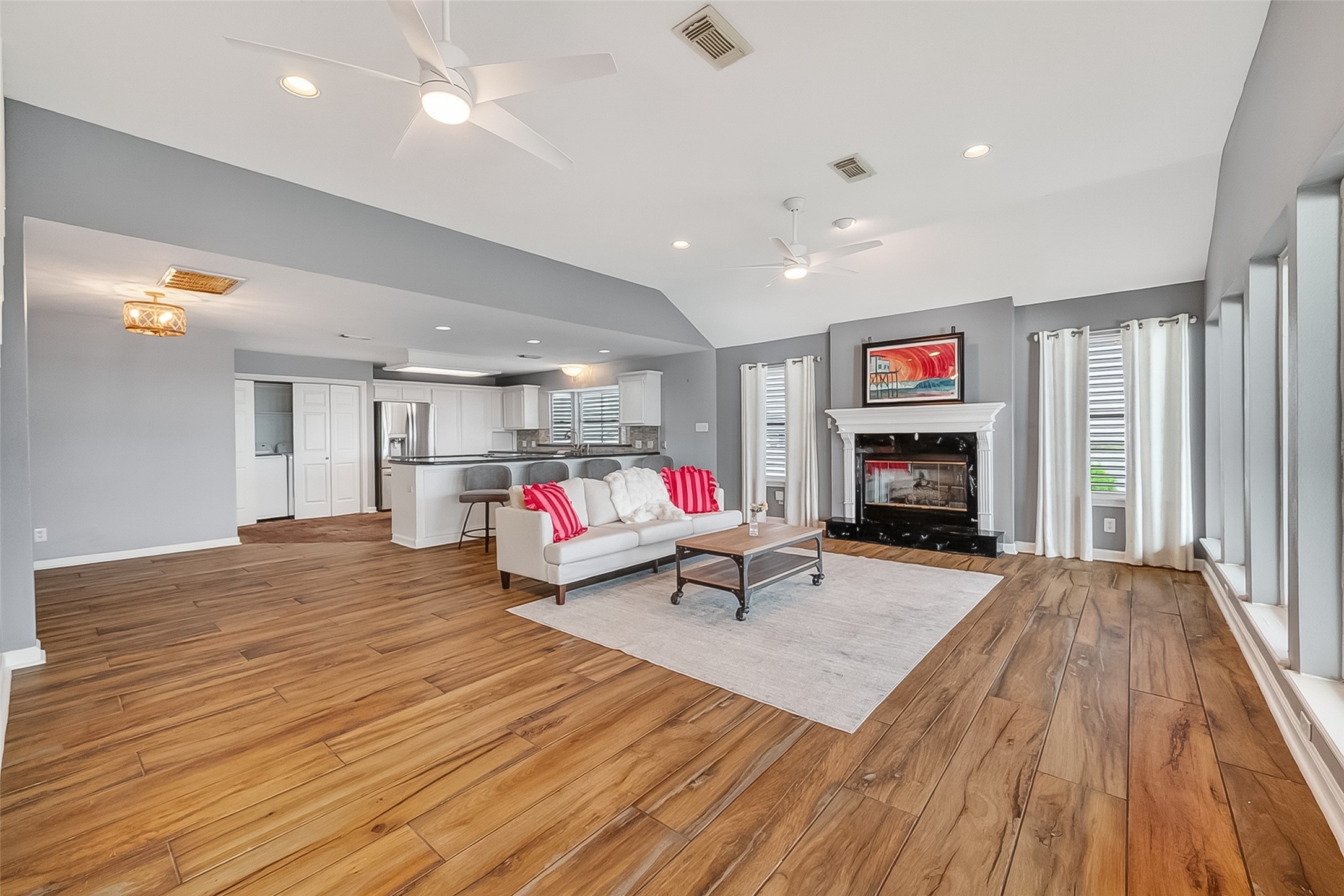 Open concept living room, dining, and kitchen!