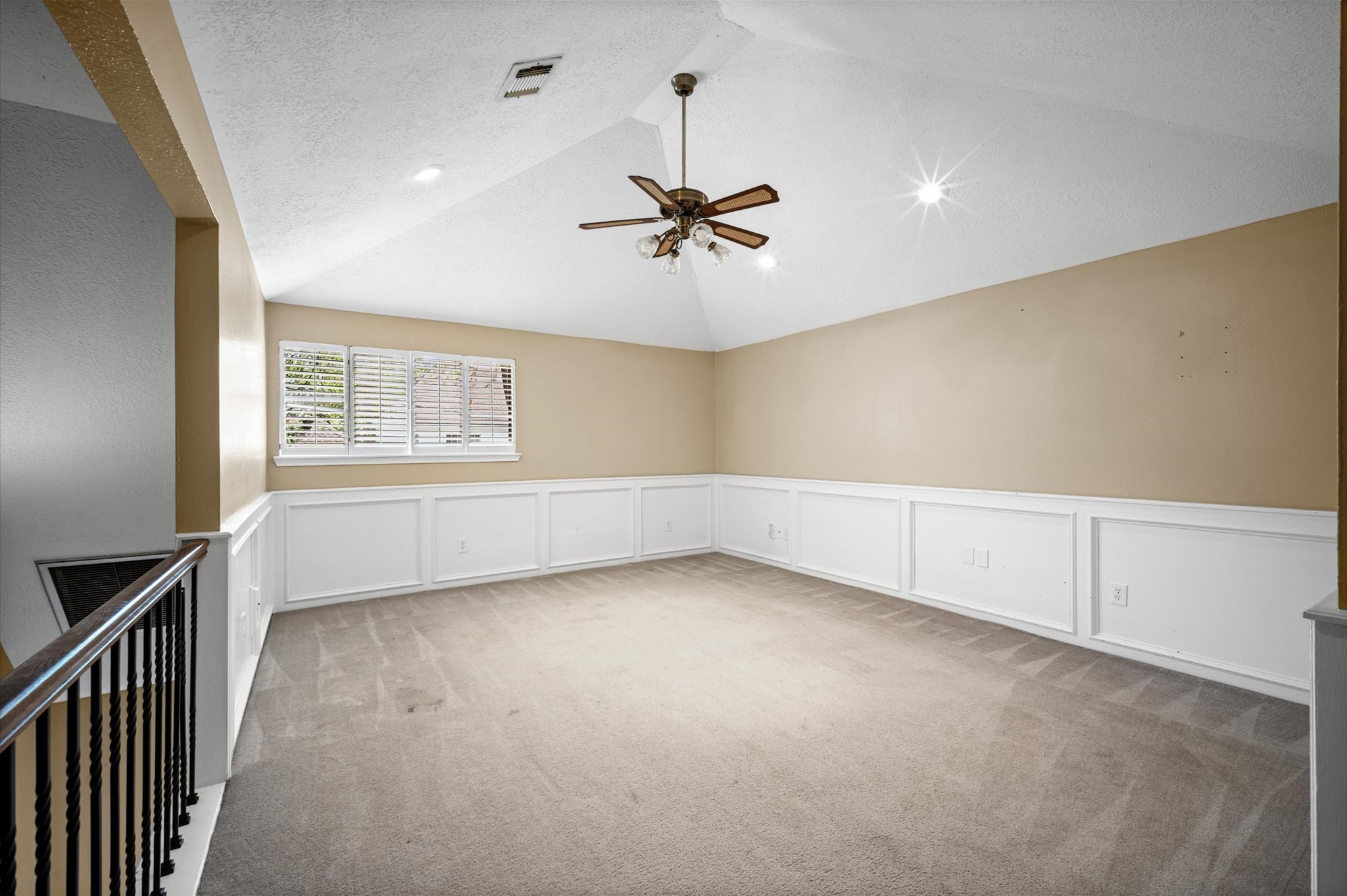 Huge game room located upstairs has plenty of space for toys, furniture, media, exercise equipment- it is a fantastic hobby space!