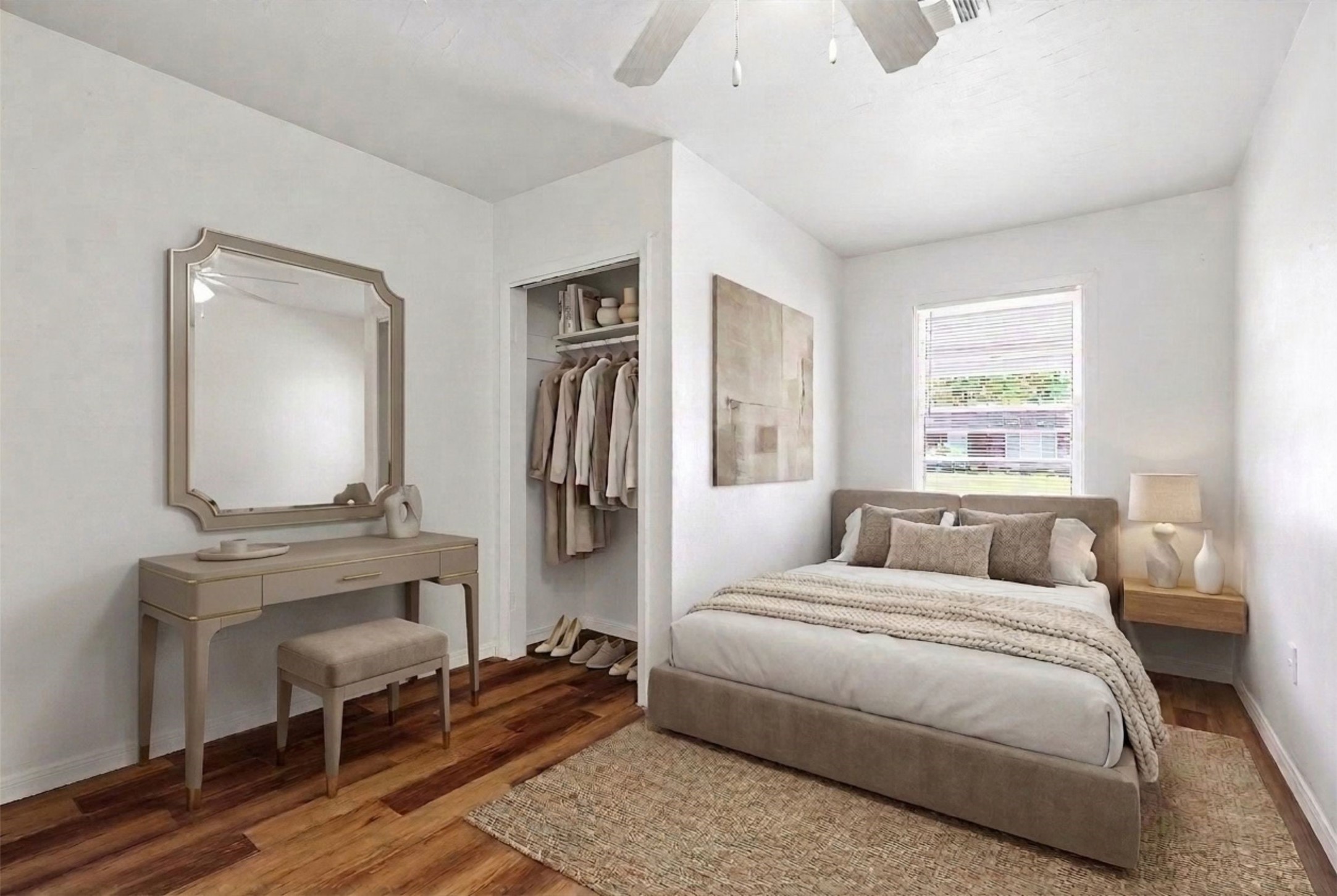 Experience serene comfort in this light-filled bedroom featuring elegant decor, offering a perfect retreat. (Virtual Staging) Experience serene comfort in this light-filled bedroom featuring elegant decor, offering a perfect retreat. (Virtual Staging)