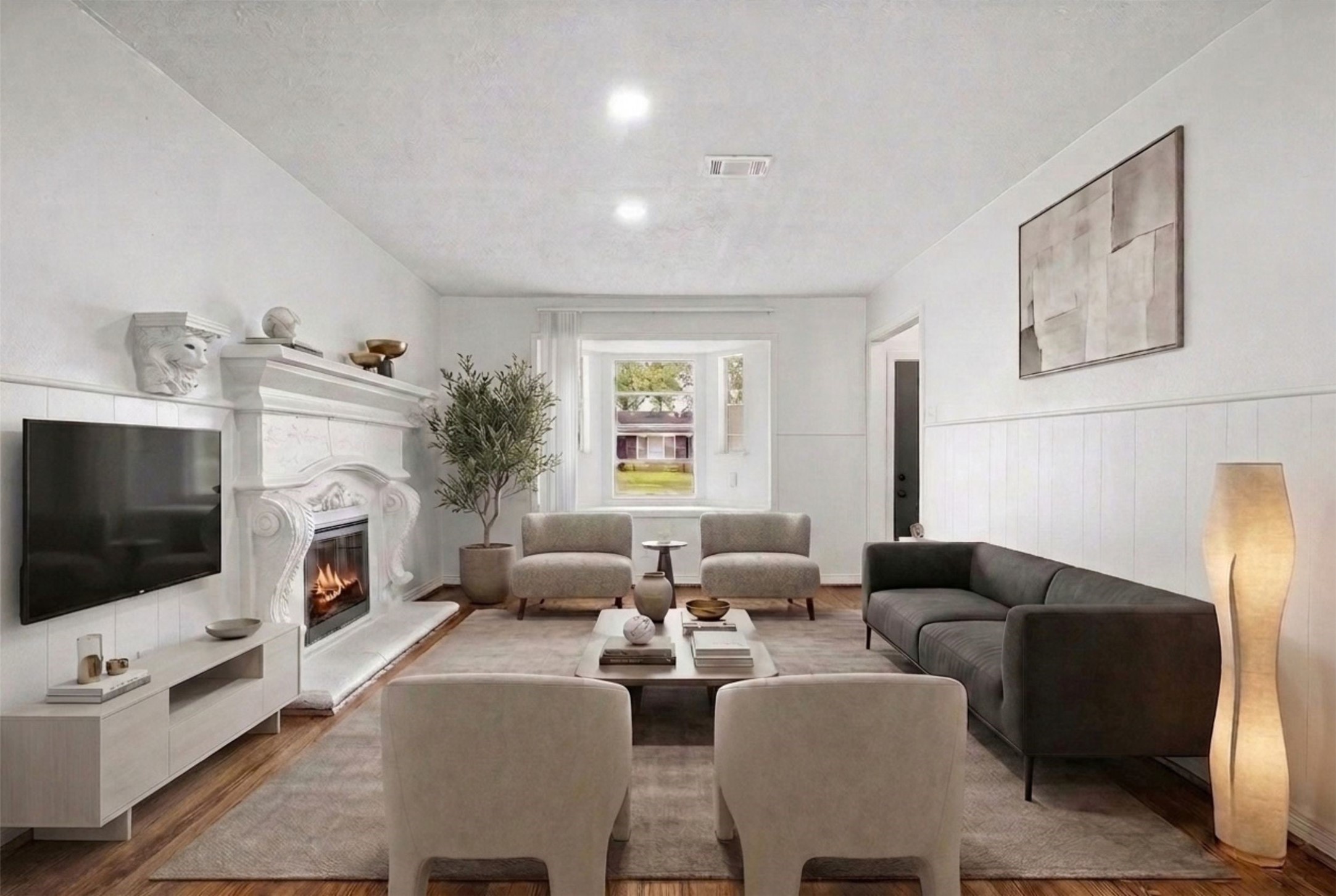 Experience elegant living with this room, featuring a cozy fireplace and abundant natural light, perfect for relaxation and entertainment. (Virtual Staging) Experience elegant living with this room, featuring a cozy fireplace and abundant natural light, perfect for relaxation and entertainment. (Virtual Staging)