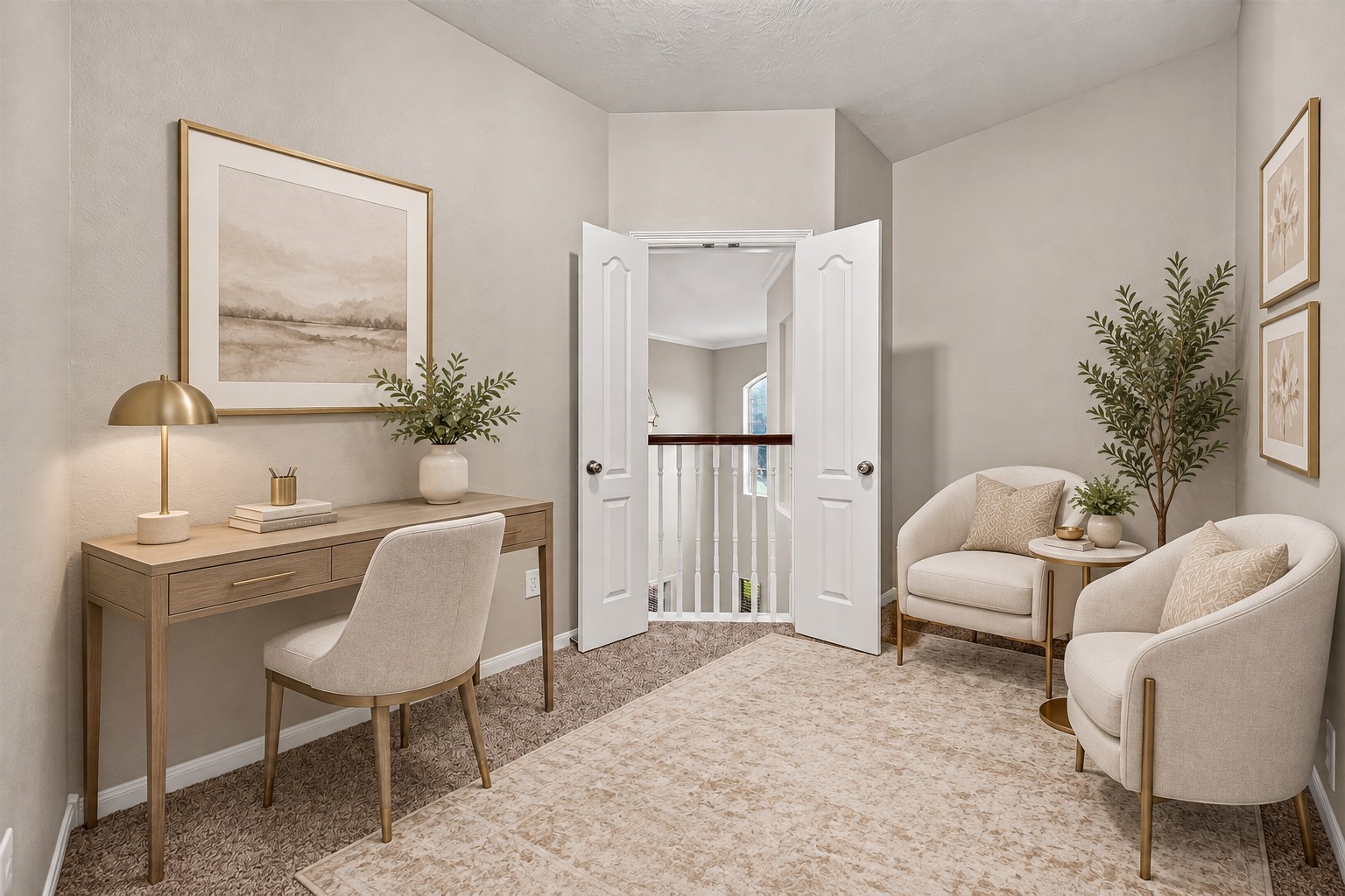A cozy sitting area just inside the primary suite creates a perfect spot to relax, read, or work from home. **Virtually Staged**