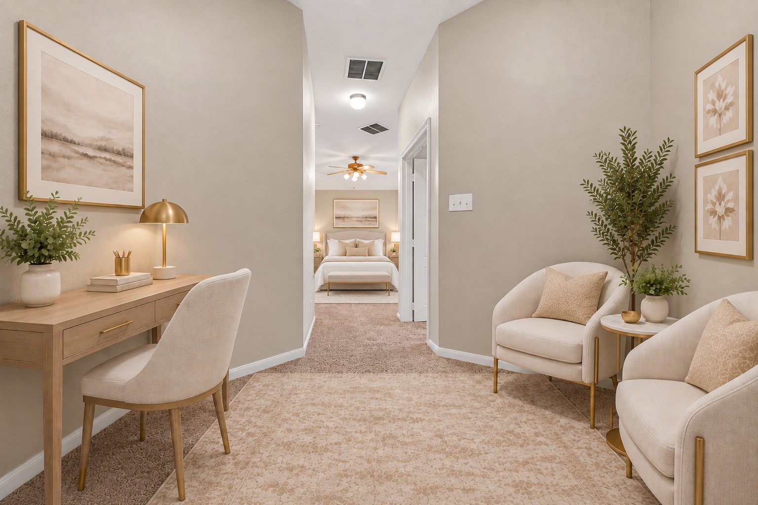 This flexible space adds both comfort and functionality while flowing seamlessly into the bedroom. **Virtually Staged**