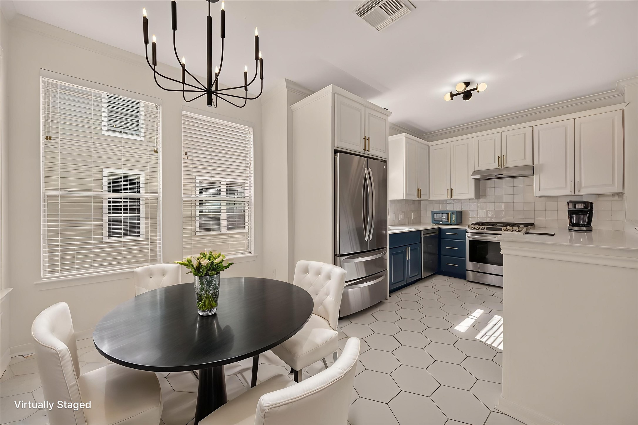 Virtually staged breakfast area.