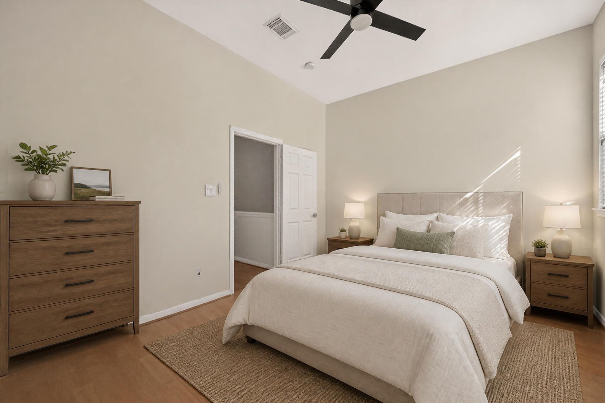 Virtually staged secondary bedroom.