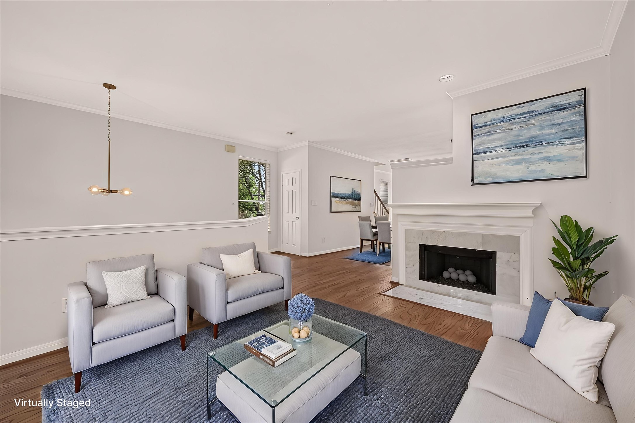 Virtually staged living room from another angle.