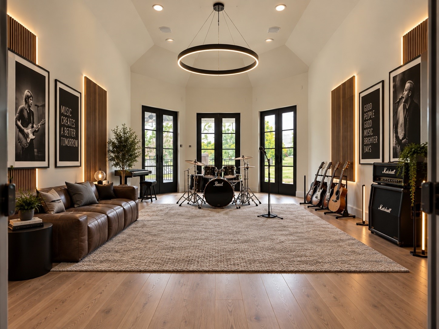 A welcoming secondary gathering space features substantial natural light, elegant finishes, and generous flexibility for use as a music room, private lounge, or additional recreation area.