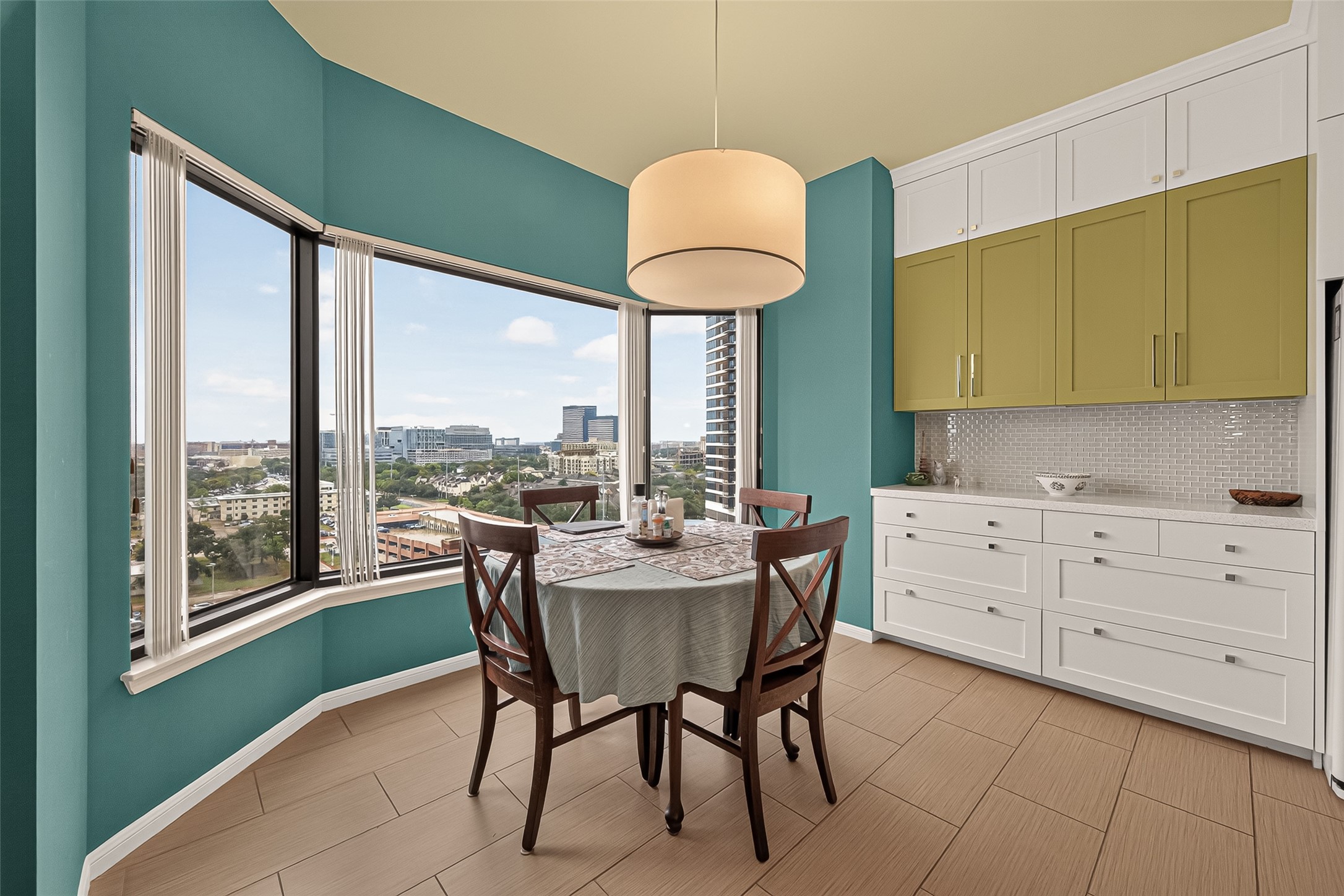dining area open to kitchen with built in storage/buffet