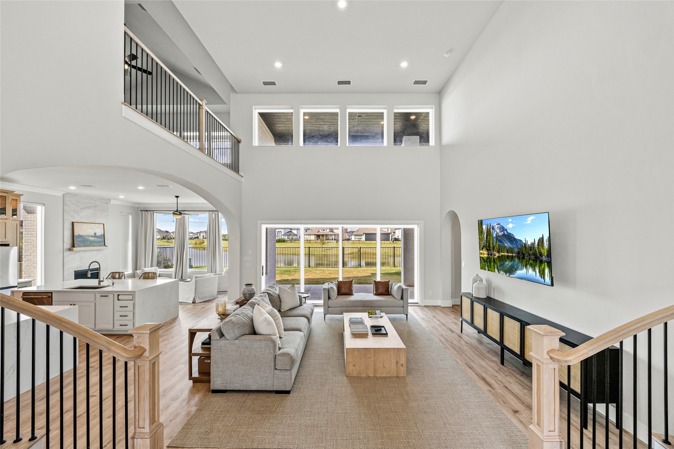 A meticulously crafted living room where every element, from the entrance to the ceiling, reflects unparalleled luxury and refinement