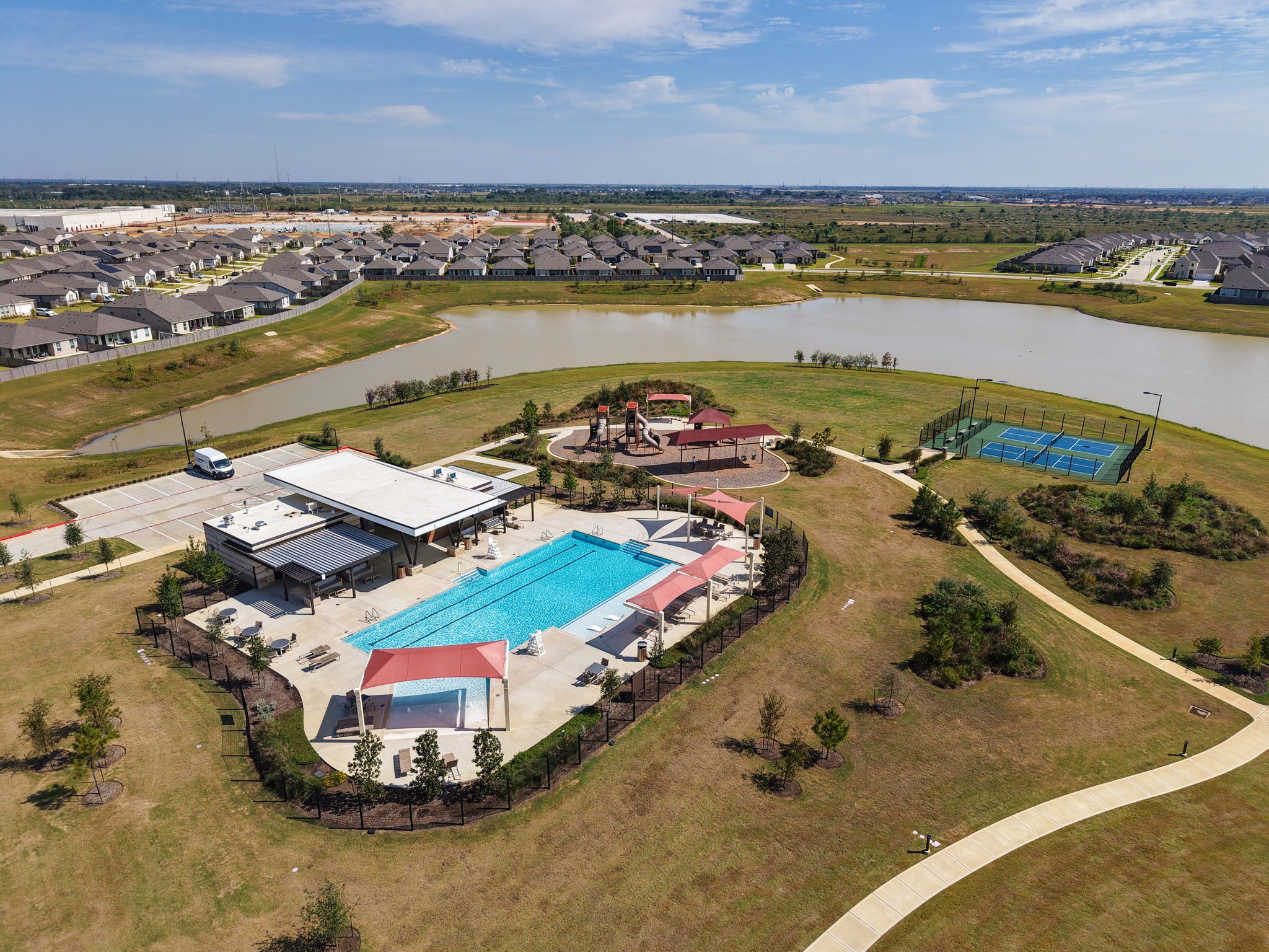 Pool, play ground, pickle ball. All located very close to the home.