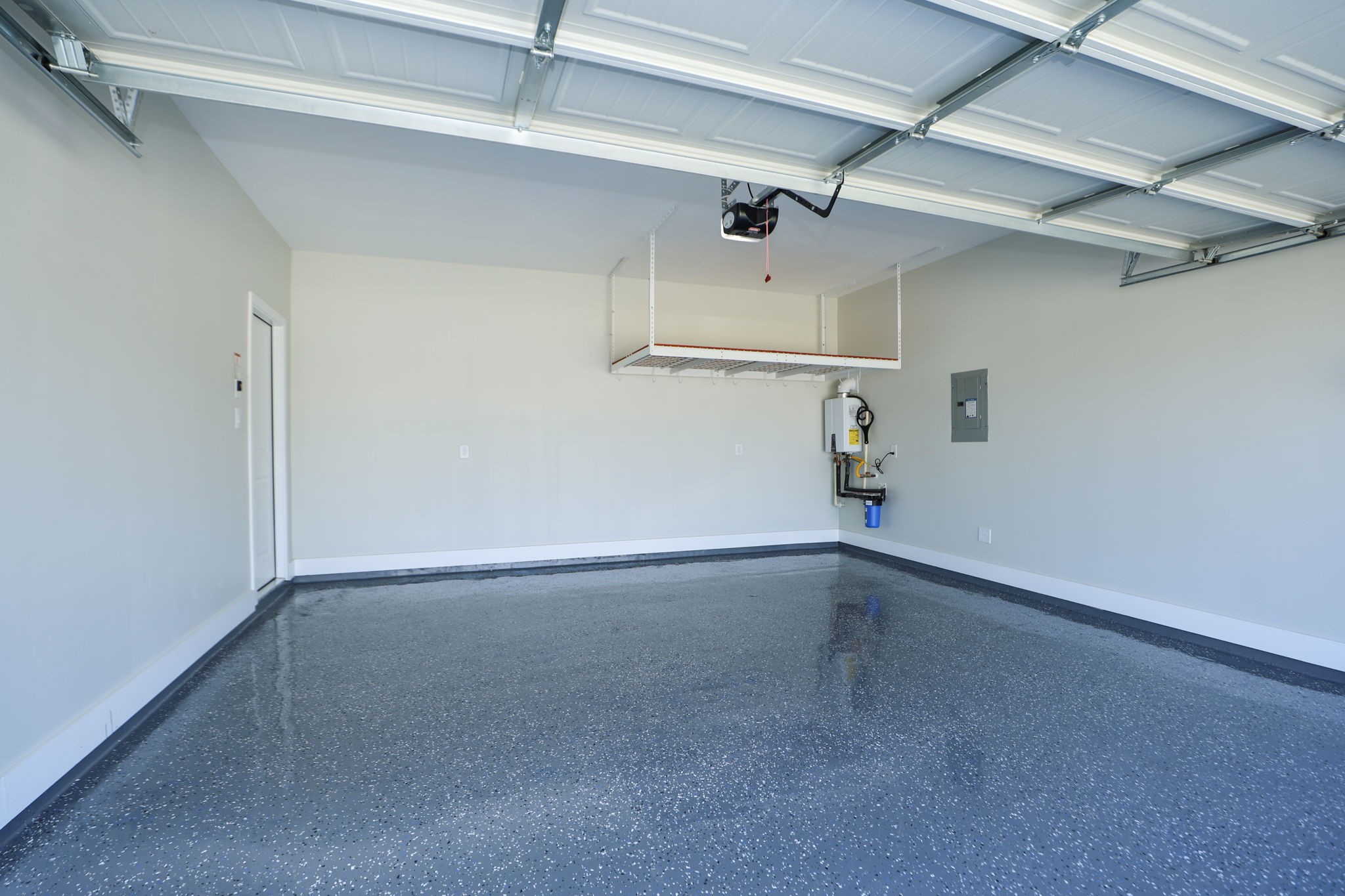 The garage has added storage.
