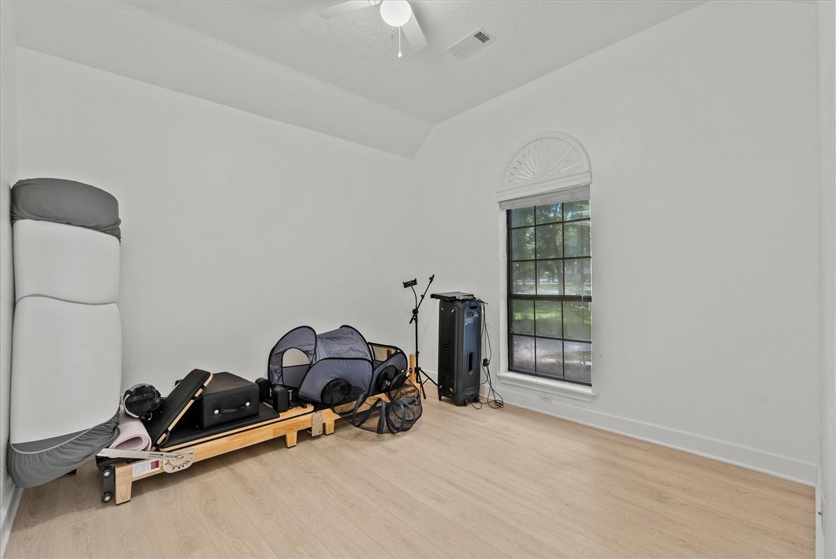 Currently designed as a private exercise room, this flexible space showcases the possibilities of the home with generous square footage, natural light, and room to create your ideal retreat.