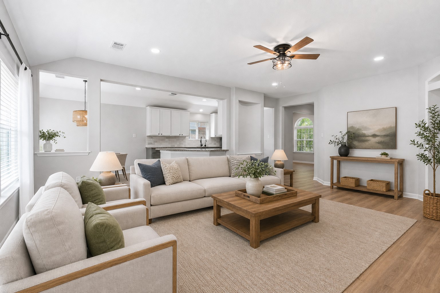 What a breathtaking view! The wall of windows fills the home with natural light while showcasing the peaceful backyard, creating the perfect place to relax and unwind. Virtually Staged