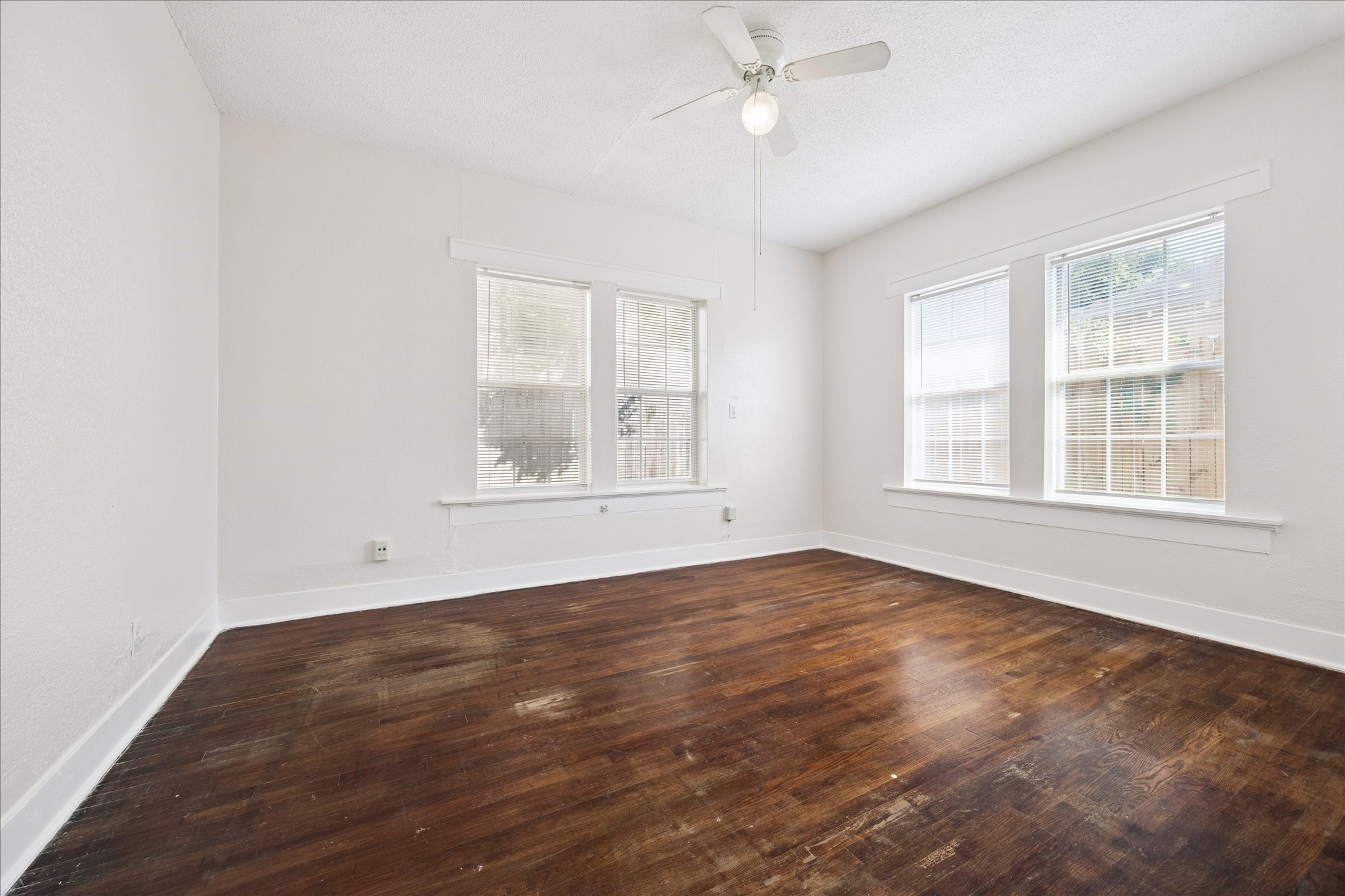 Primary bedroom with hardwood floors and plenty of natural light.