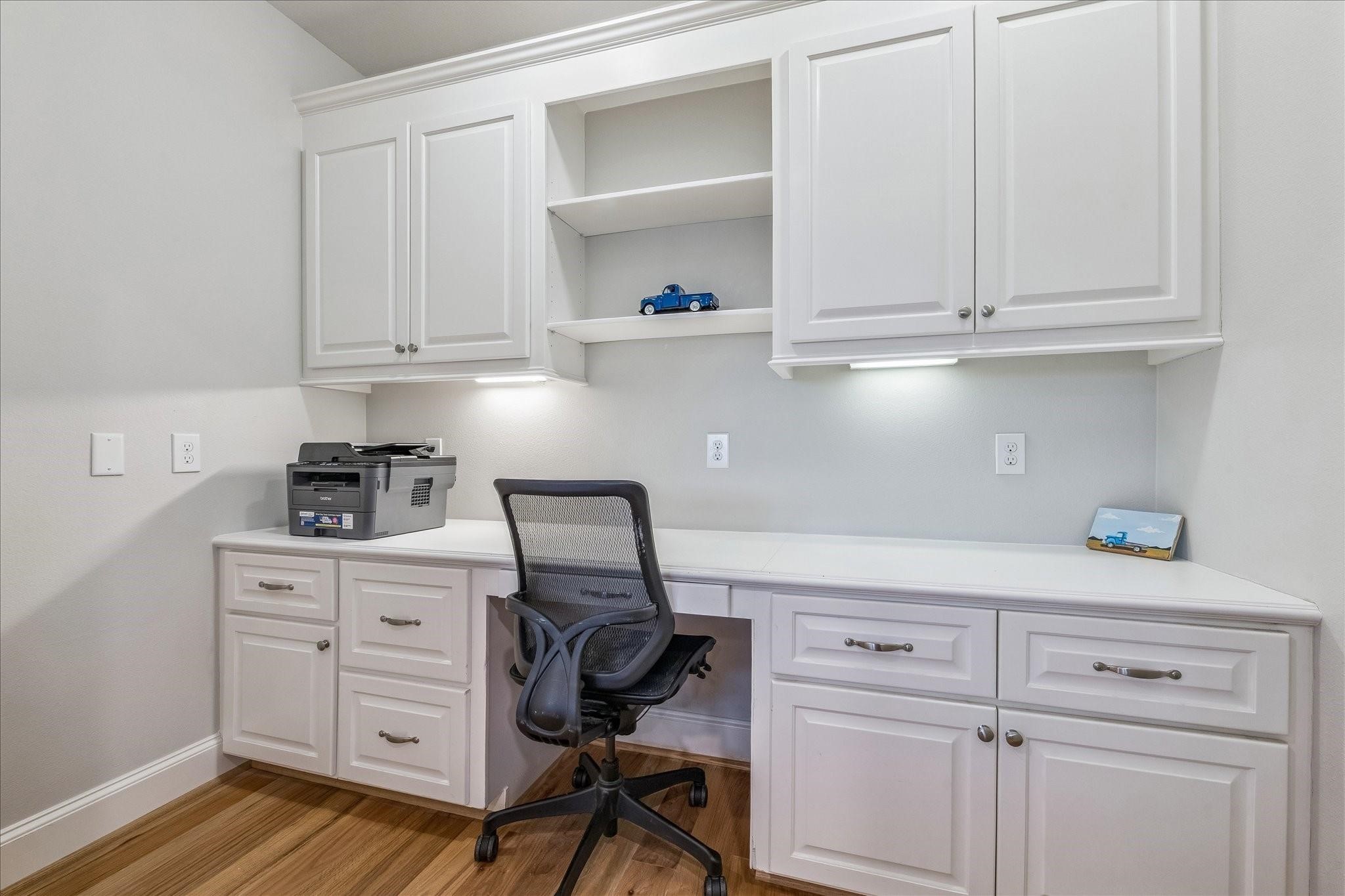 Home office with custom built-in desk, perfect for a functional and tidy homework or work-from-home setup