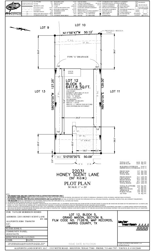 22031 Honey Scent Lane Preliminary Plot Plan