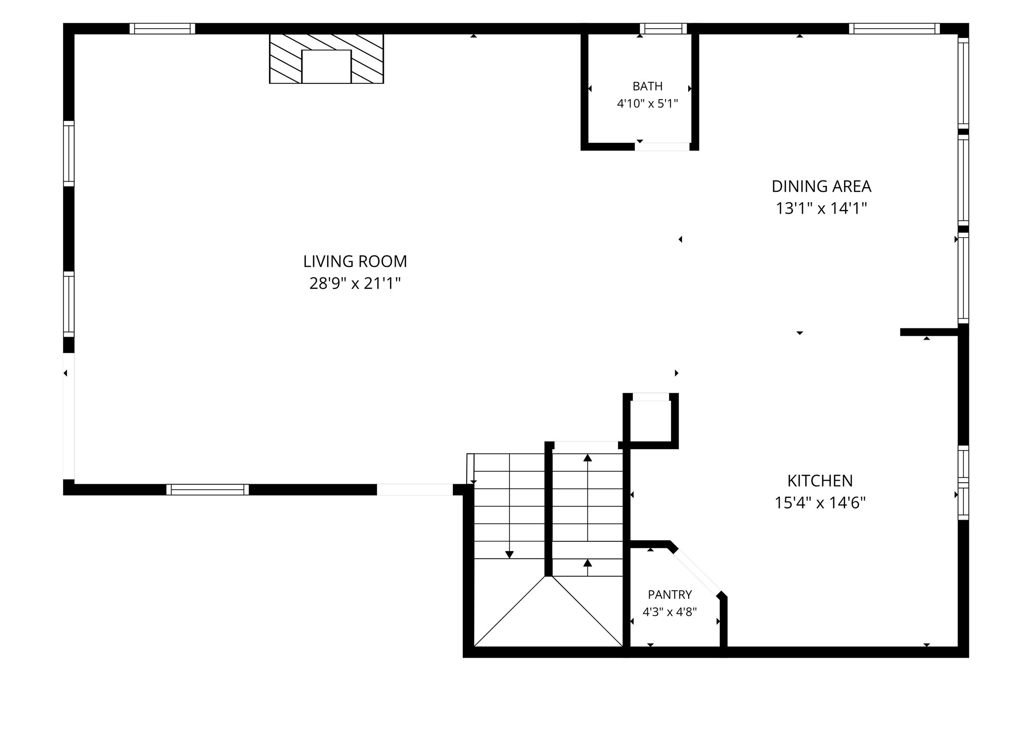 Spacious open floor plan featuring a large living room, dining area, and well-sized kitchen with an adjacent pantry, perfect for entertaining and daily living.