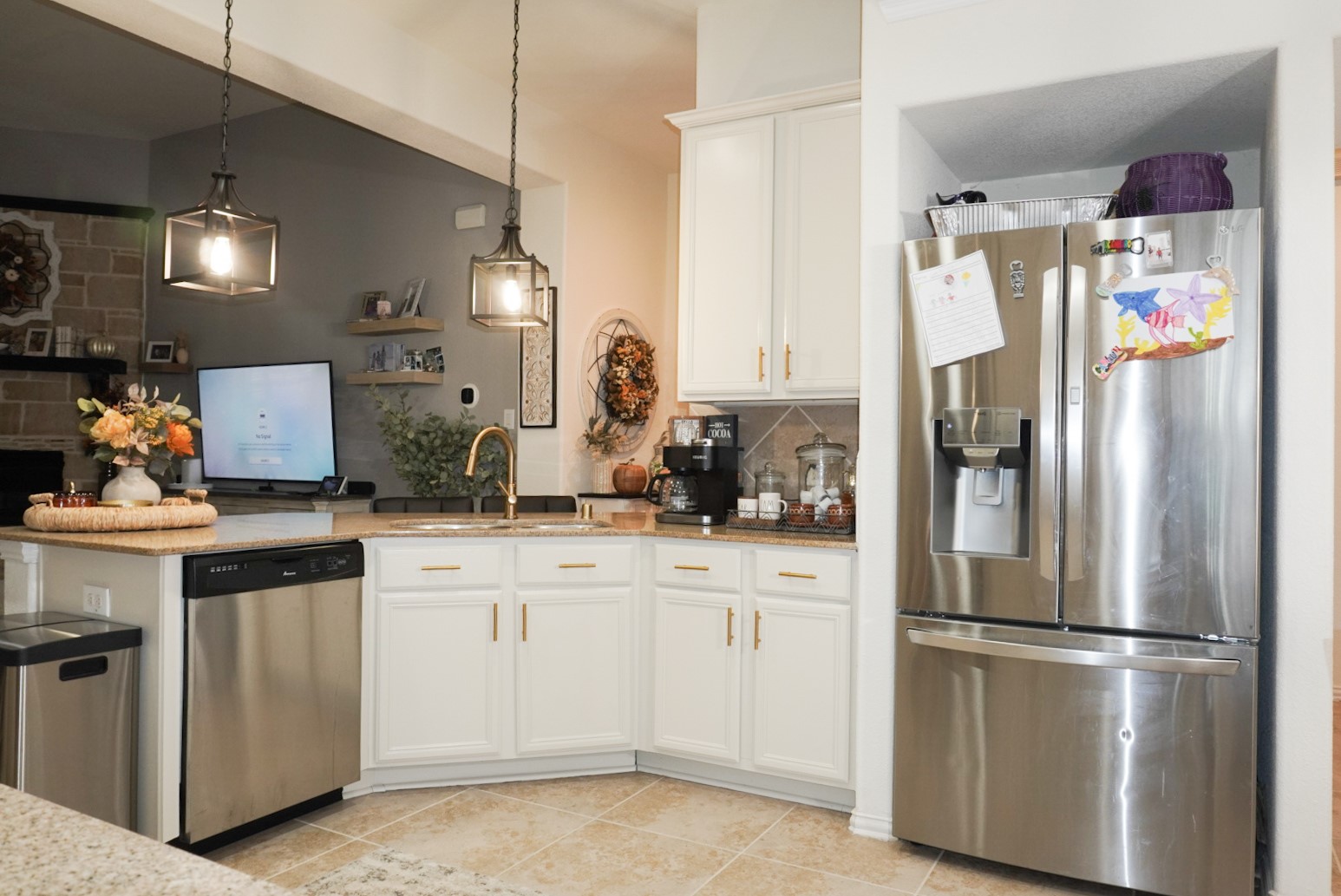Newly installed kitchen cabinets give the space a fresh, updated look.