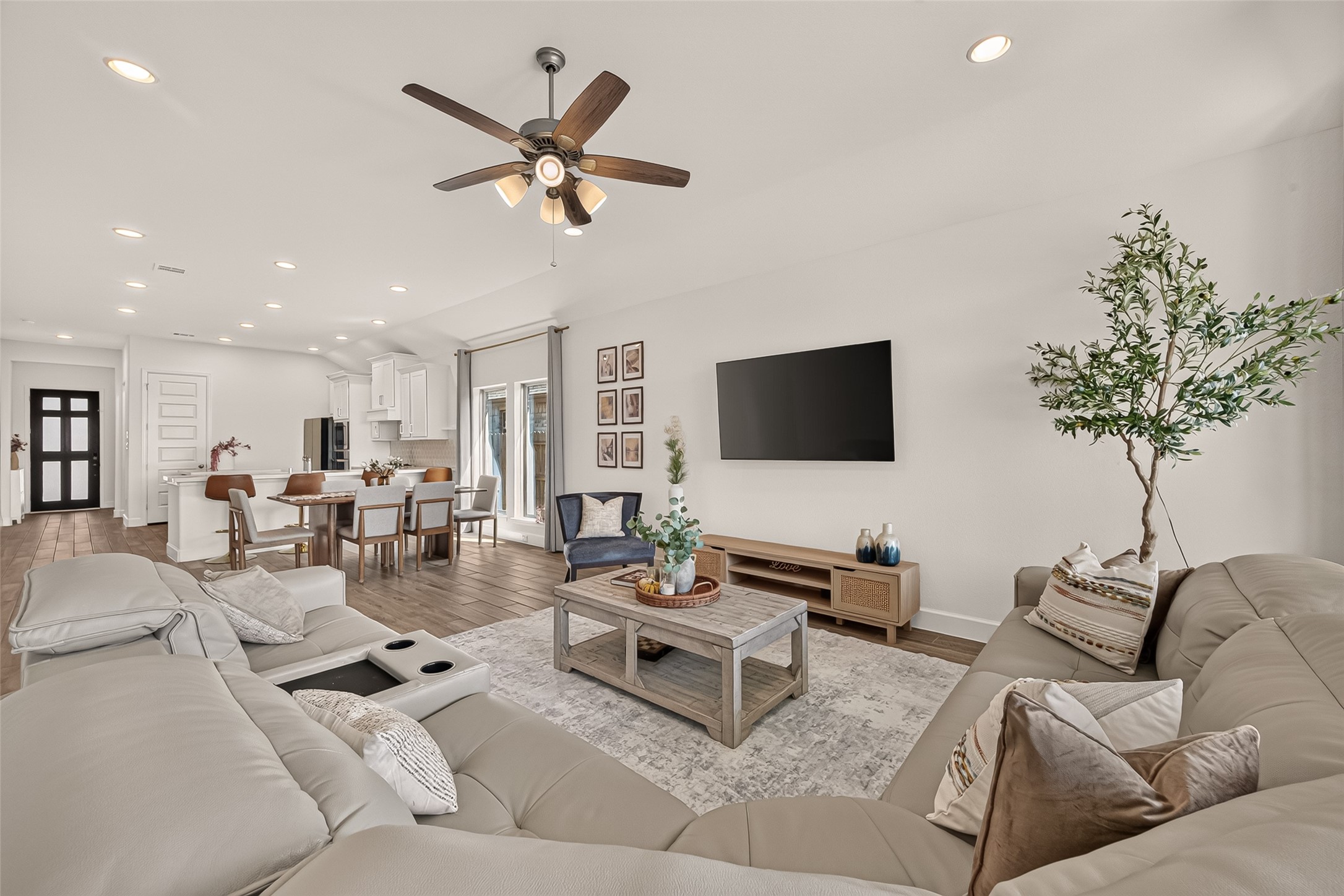 The living room is expansive enough to accommodate furniture arrangements; you can see that this is the perfect space for enjoying your evenings.