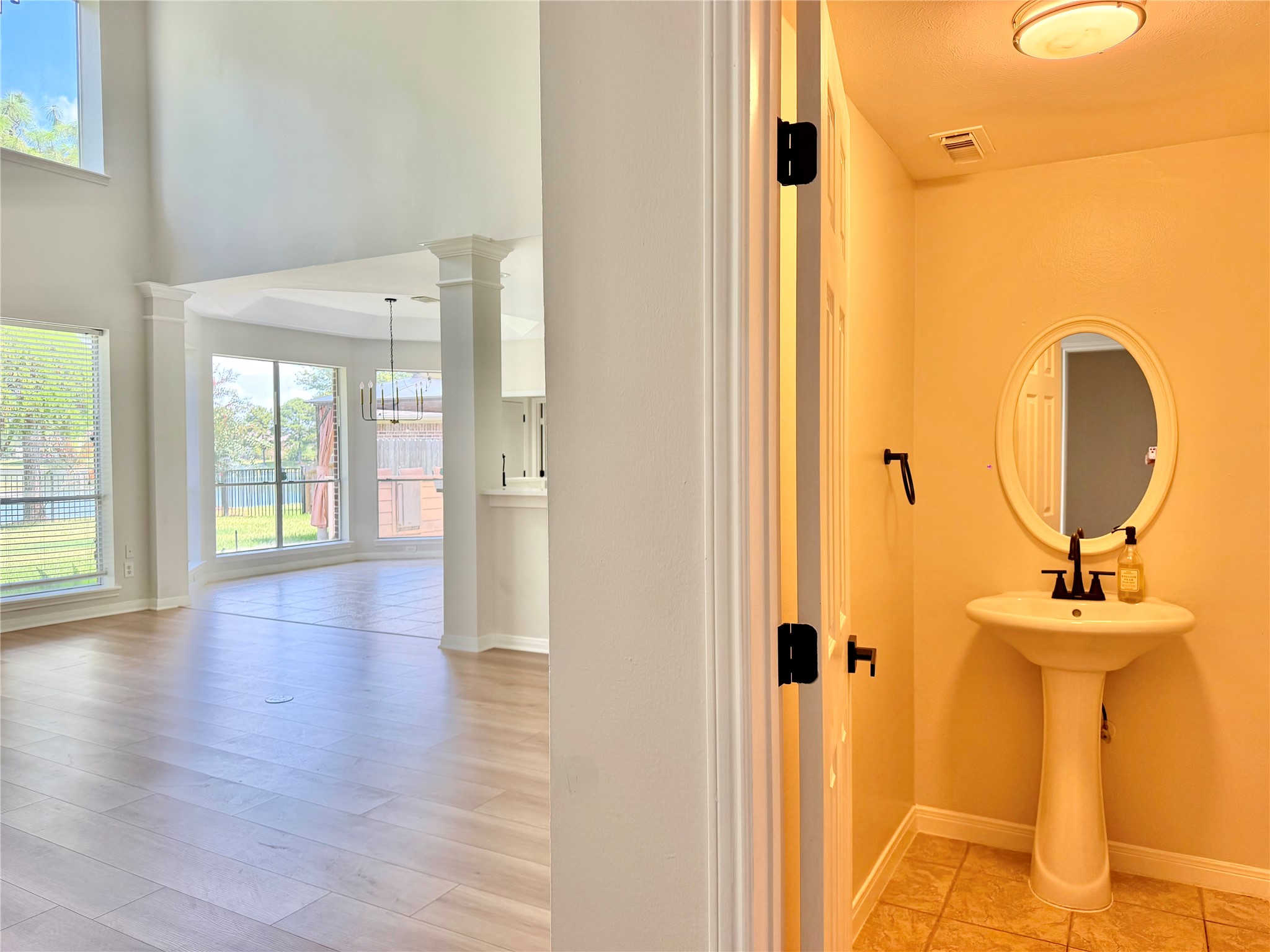 Powder room next to living area