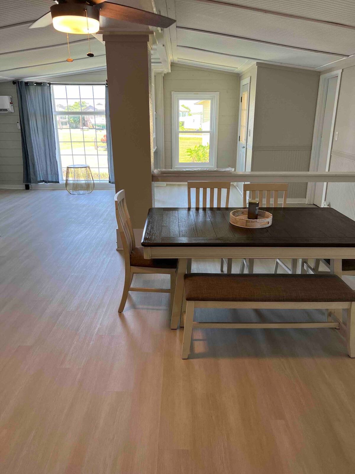 Dining area overlooking family room