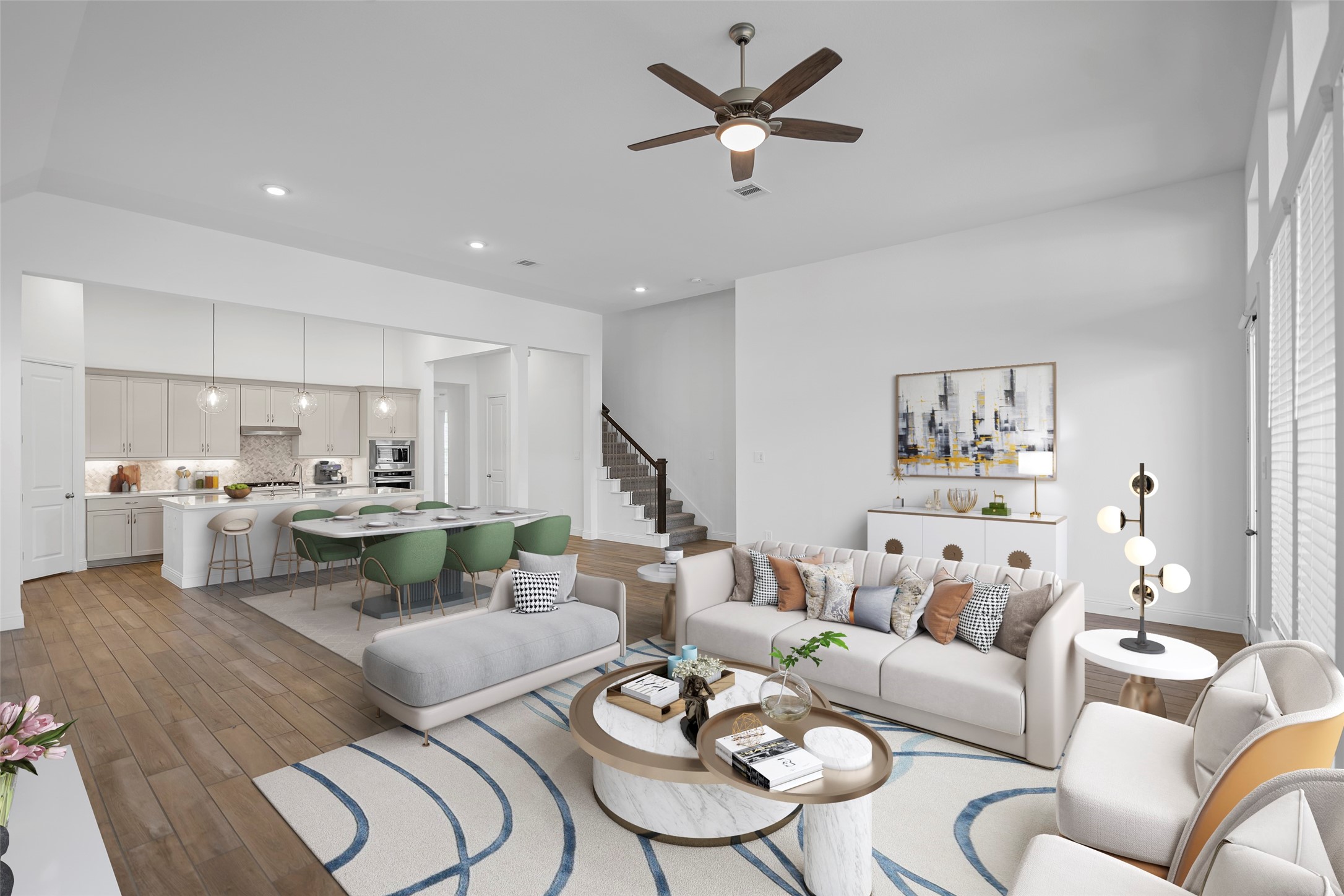 Virtually Staged Family, Dining and Kitchen