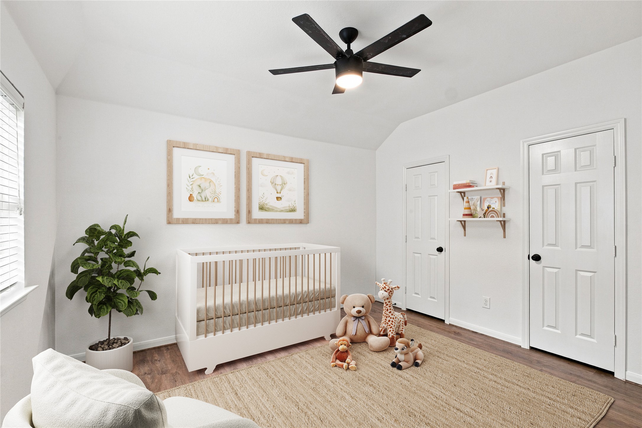 The third bedroom includes a closet making it a flexible space for guests or a home office. Virtually staged for layout purposes.