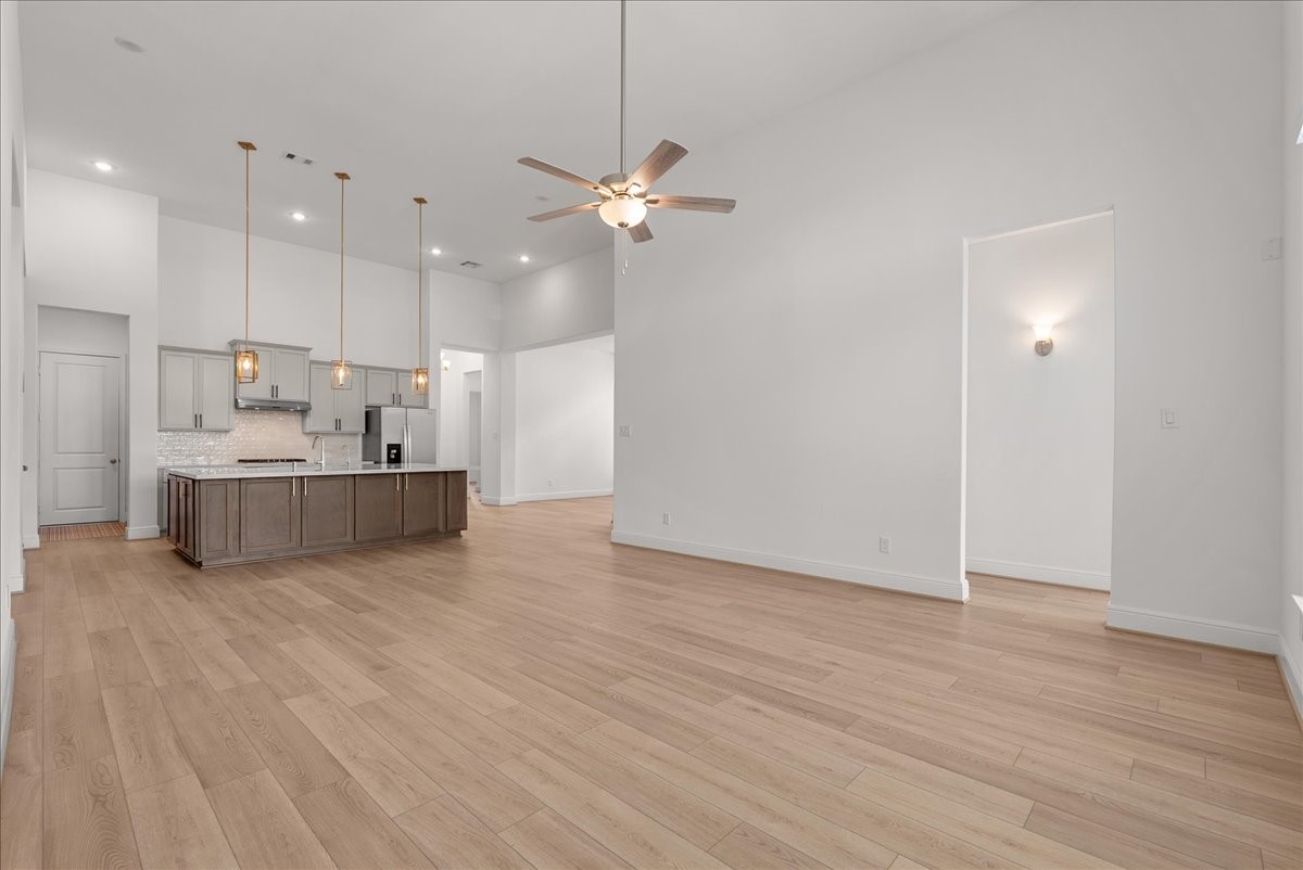 Living room open to the kitchen