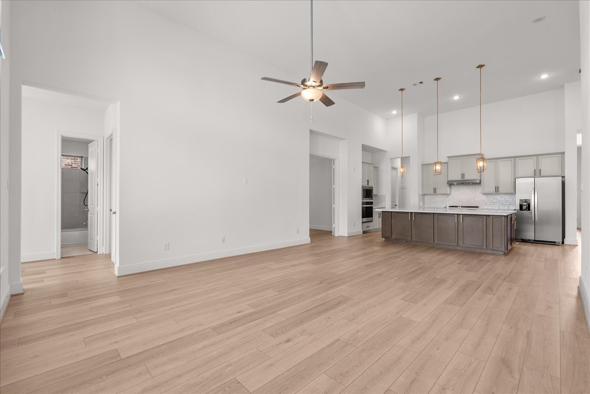 Living room open to the kitchen