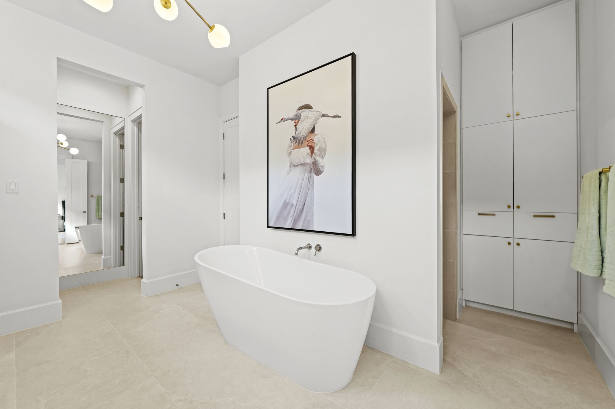 The gorgeous soaking tub in the primary bath!