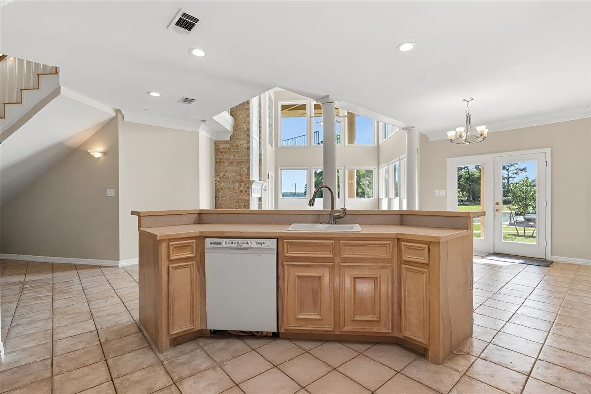 Kitchen is open to dining and living space
