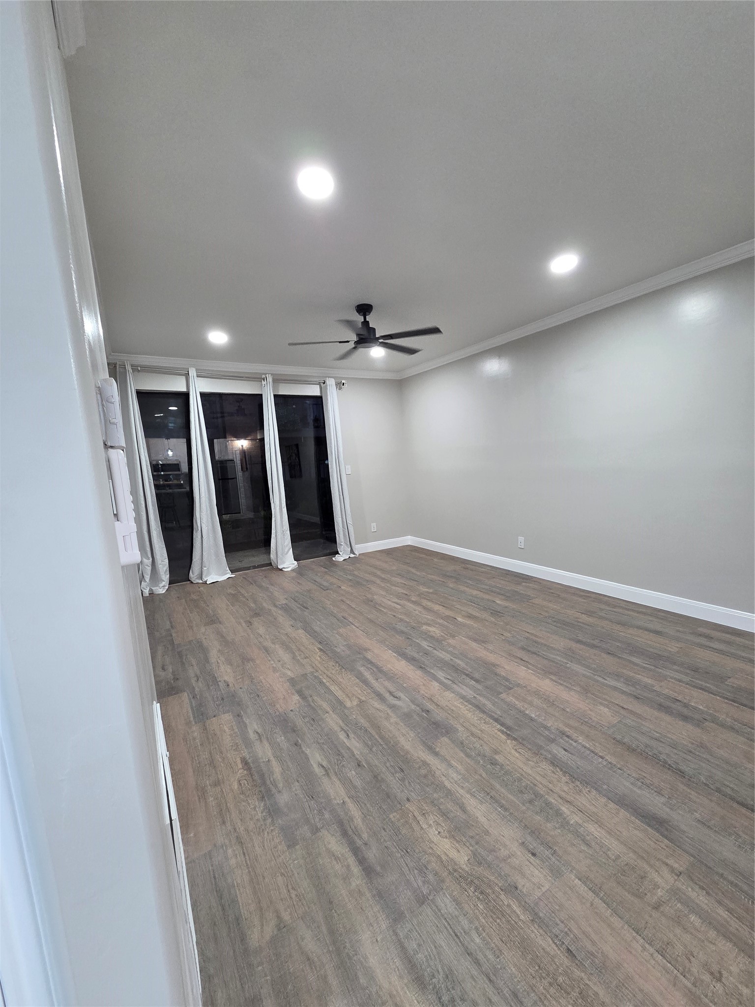 Living room is nice and open. This is the night view outside!