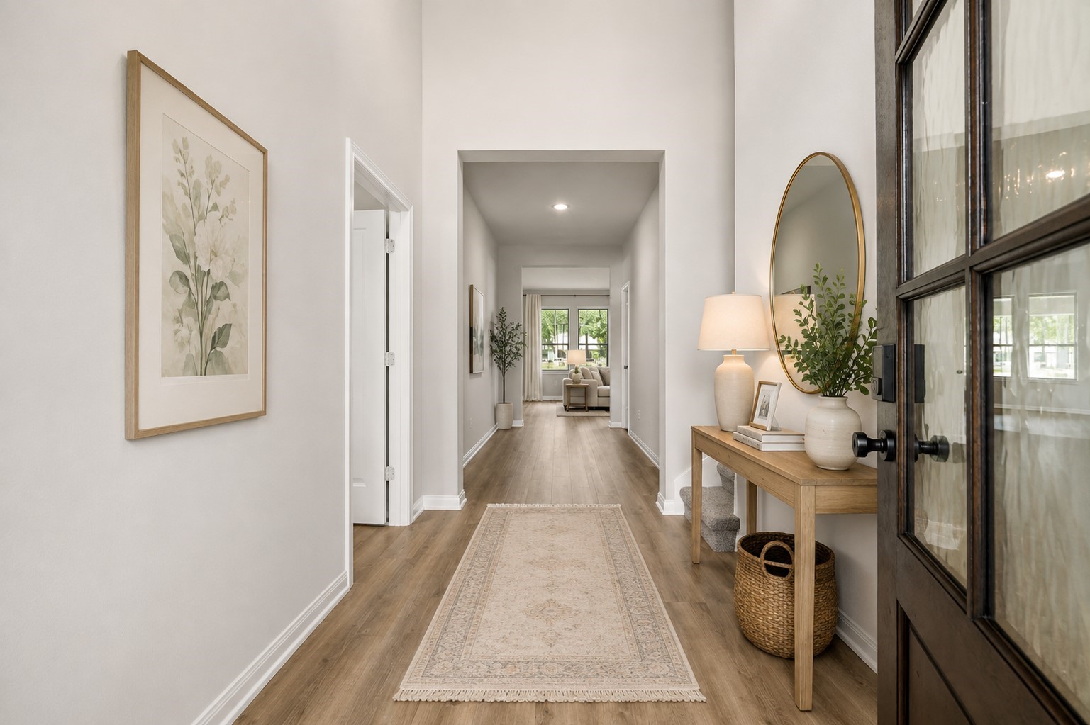 Stunning entryway with high ceilings and elegant lighting, leading to a bright and inviting living area. Stunning entryway with high ceilings and elegant lighting, leading to a bright and inviting living area.
