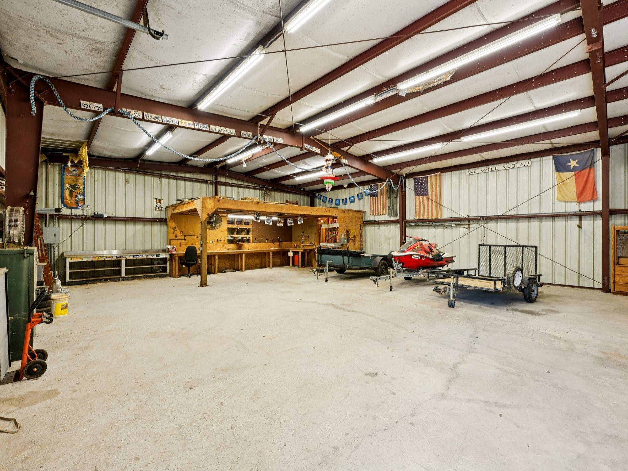 This is the boat parking area inside the workshop. This space is plumbed for your future bathroom installation.
