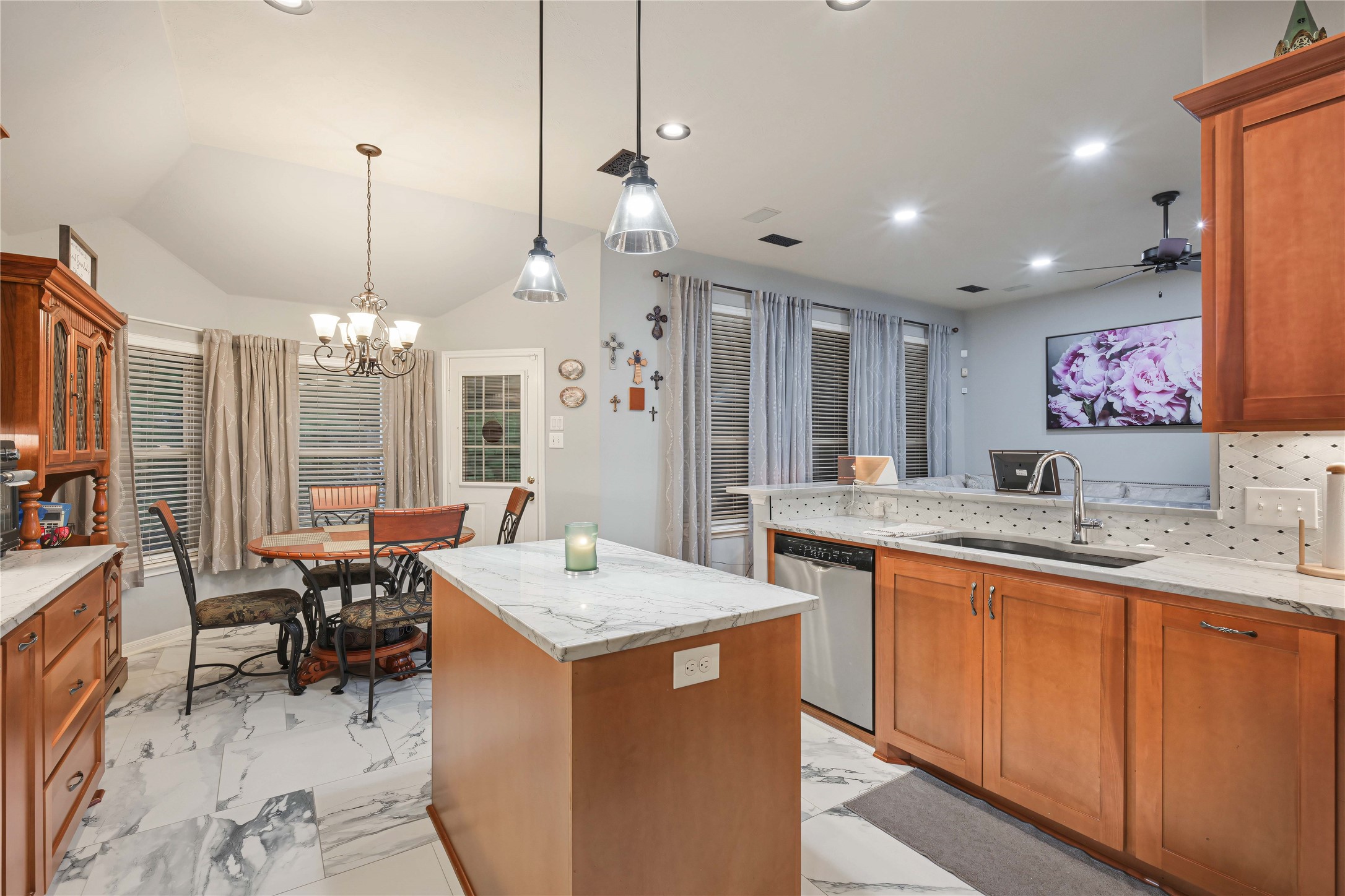 Island with pendant lights